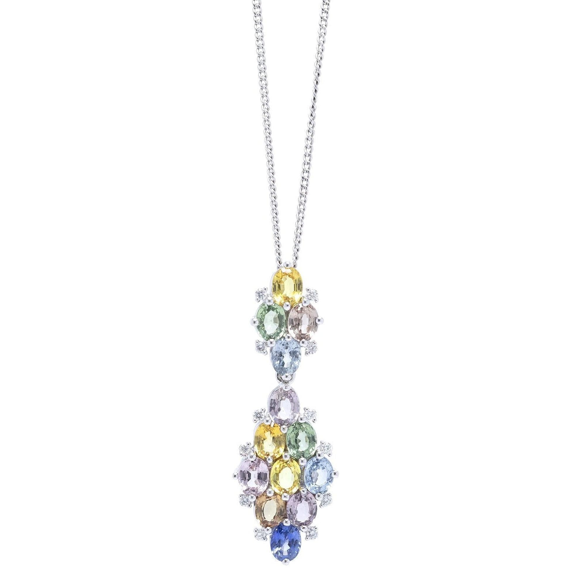Multi-Colour Sapphire & Diamond Drop Pendant Necklace