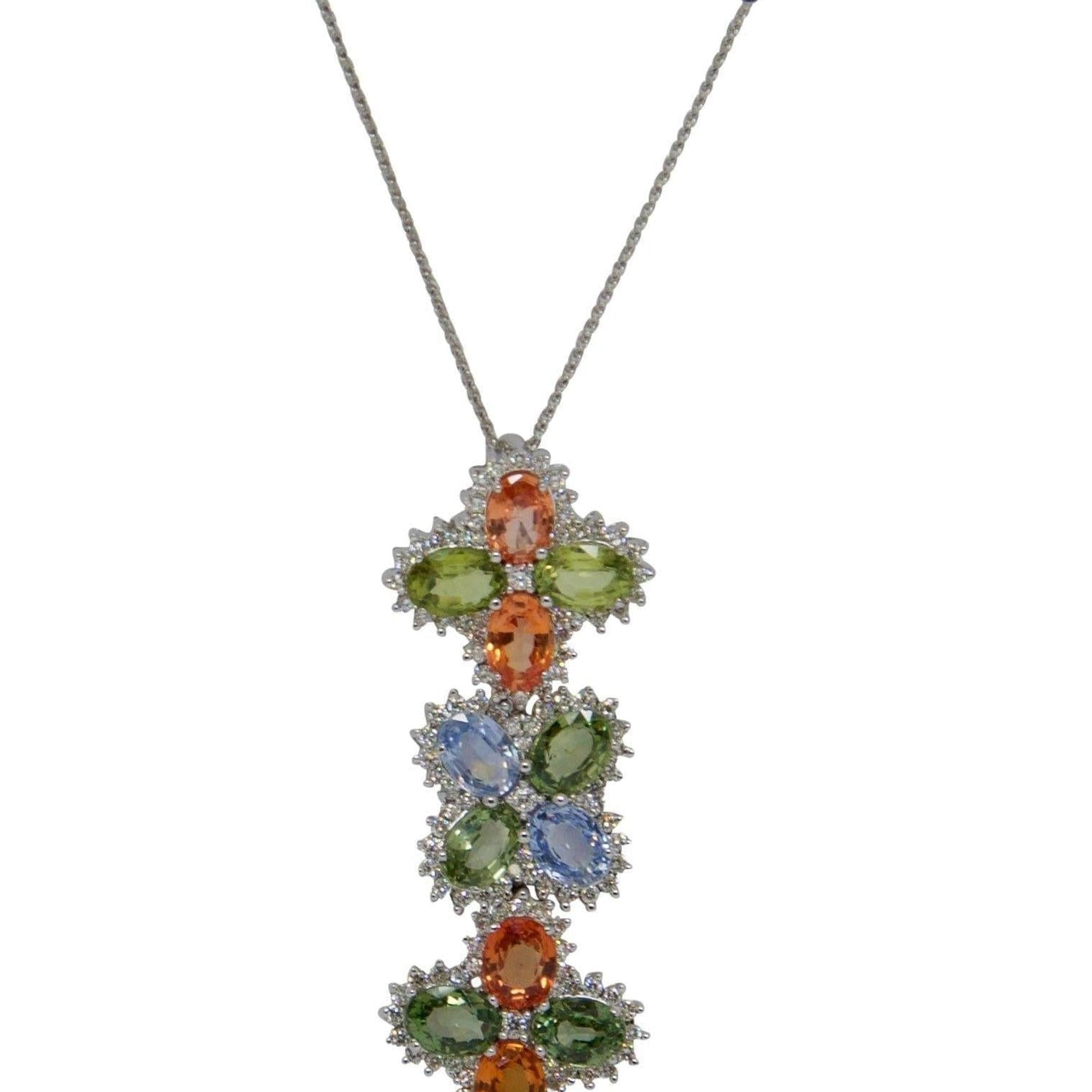 Multi Colour Sapphire and Diamond Pendant Necklace