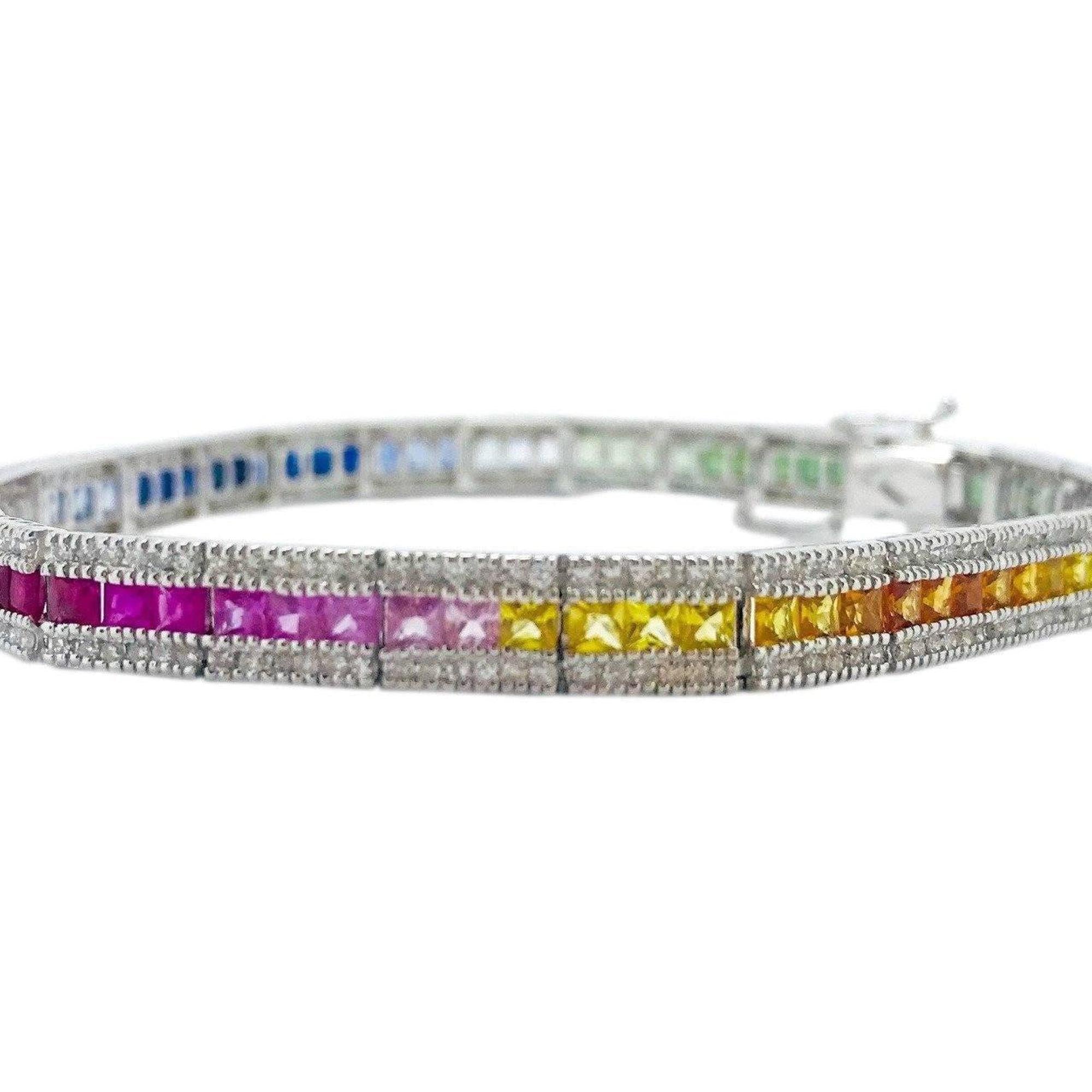 Multi Colour Sapphire and Diamond Tennis Bracelet