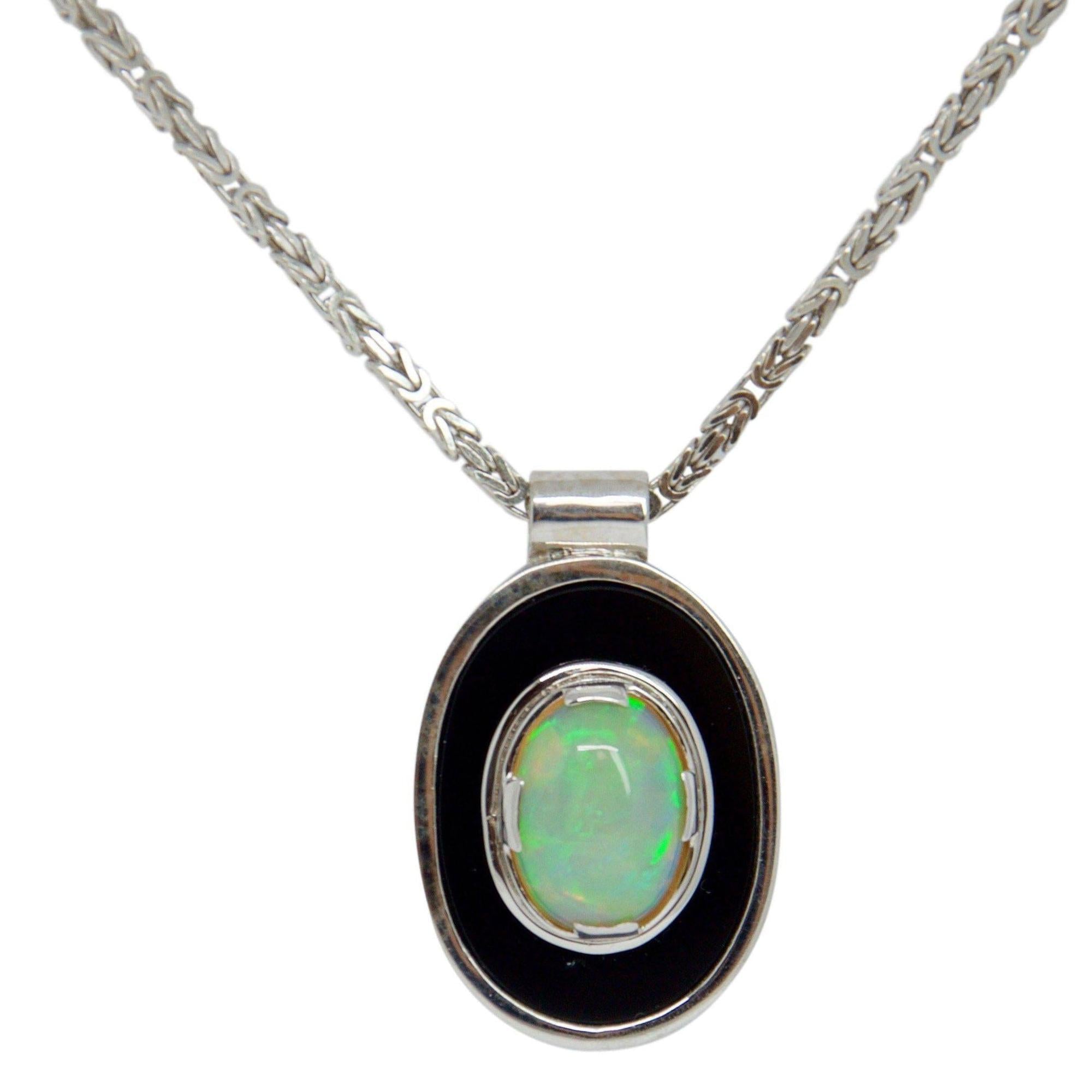 Opal and Black Onyx Pendant Necklace