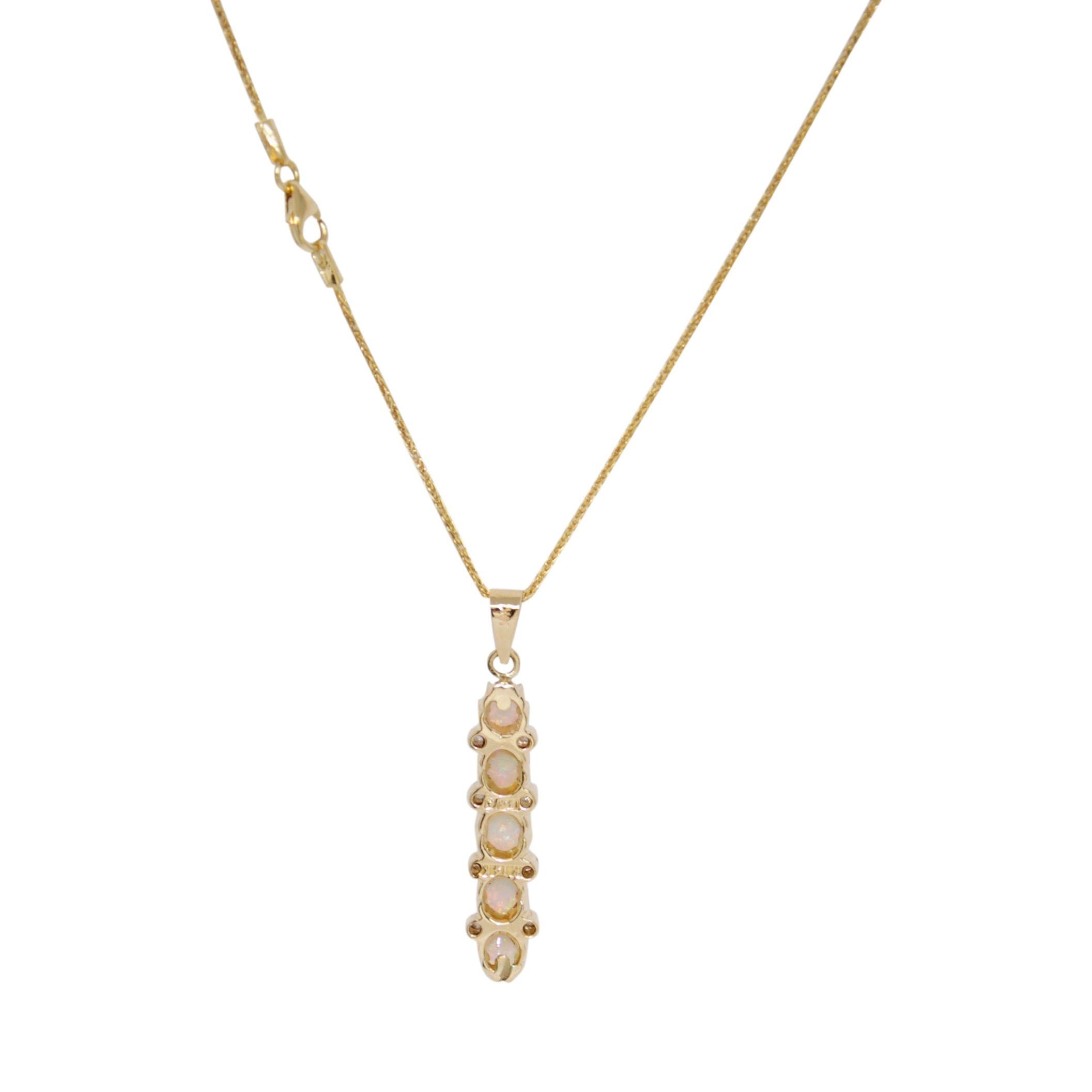 Opal and Diamond Drop Pendant Necklace