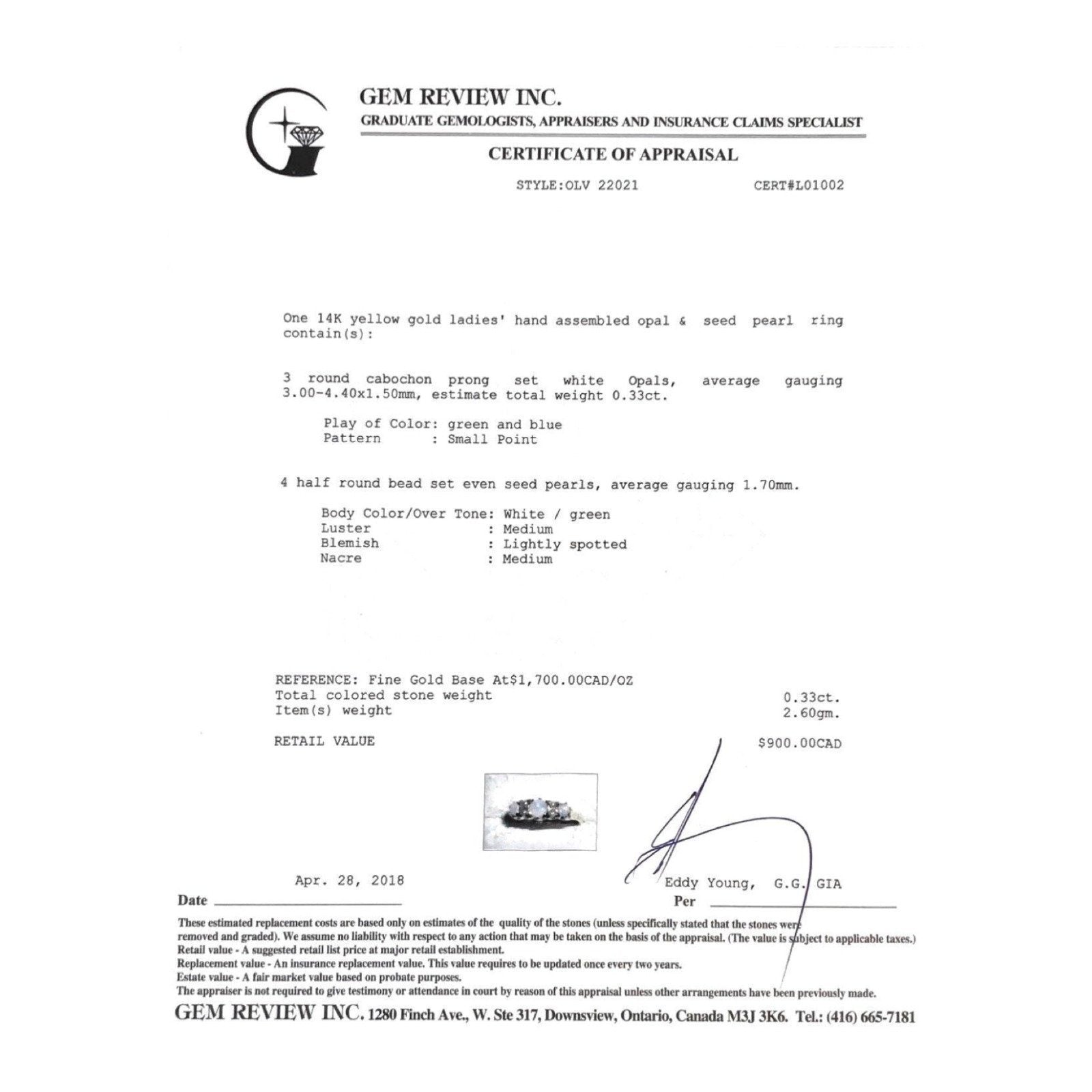 Opal and Seed Pearl Ring