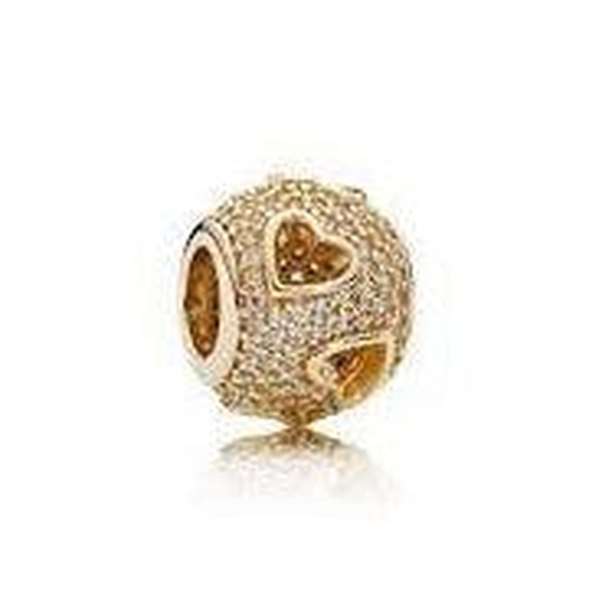 Pandora 14k Gold Tumbling Hearts Charm with Clear CZ