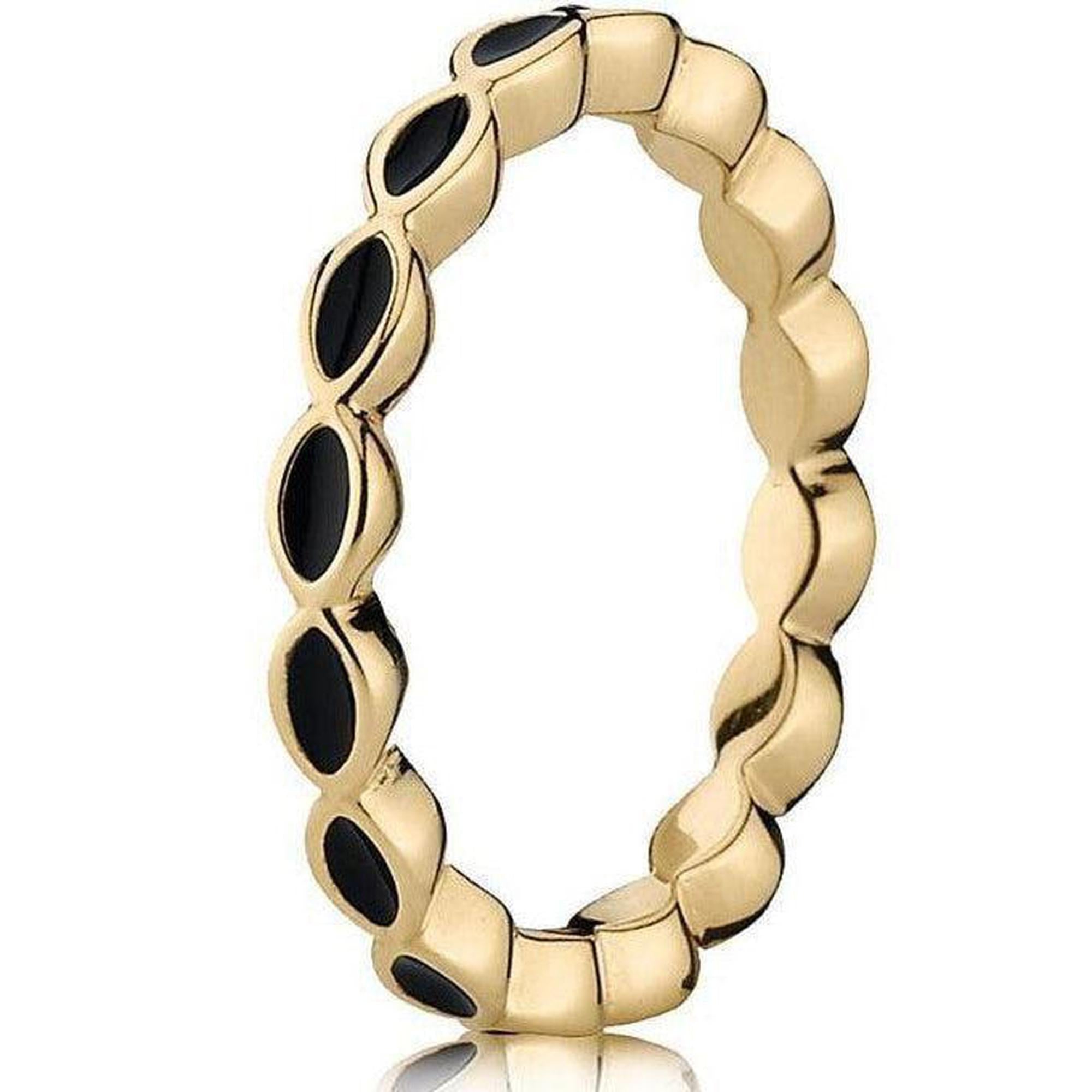 Pandora Black Enamel Gold Ring, Size 5 1/4