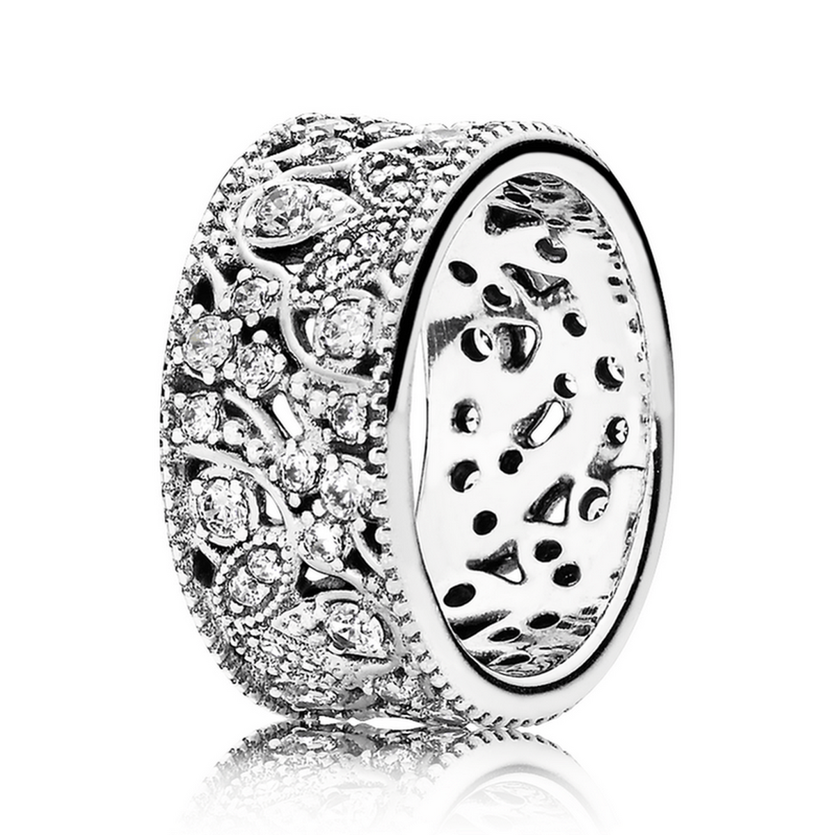 Pandora Shimmering Leaves Ring in Sterling Silver with Clear CZ, Size ...