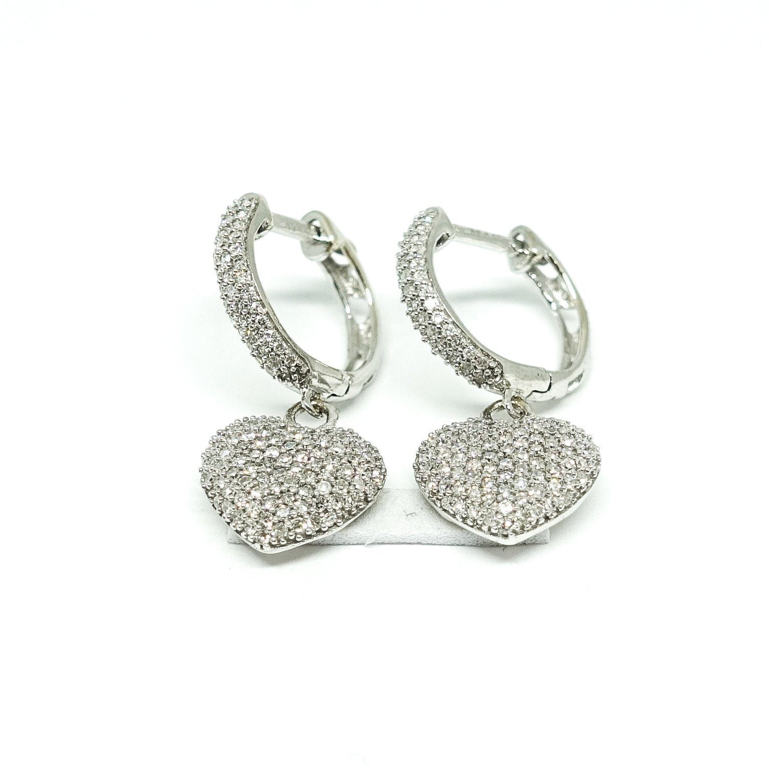 Pave Diamond Heart Shaped Drop Earrings