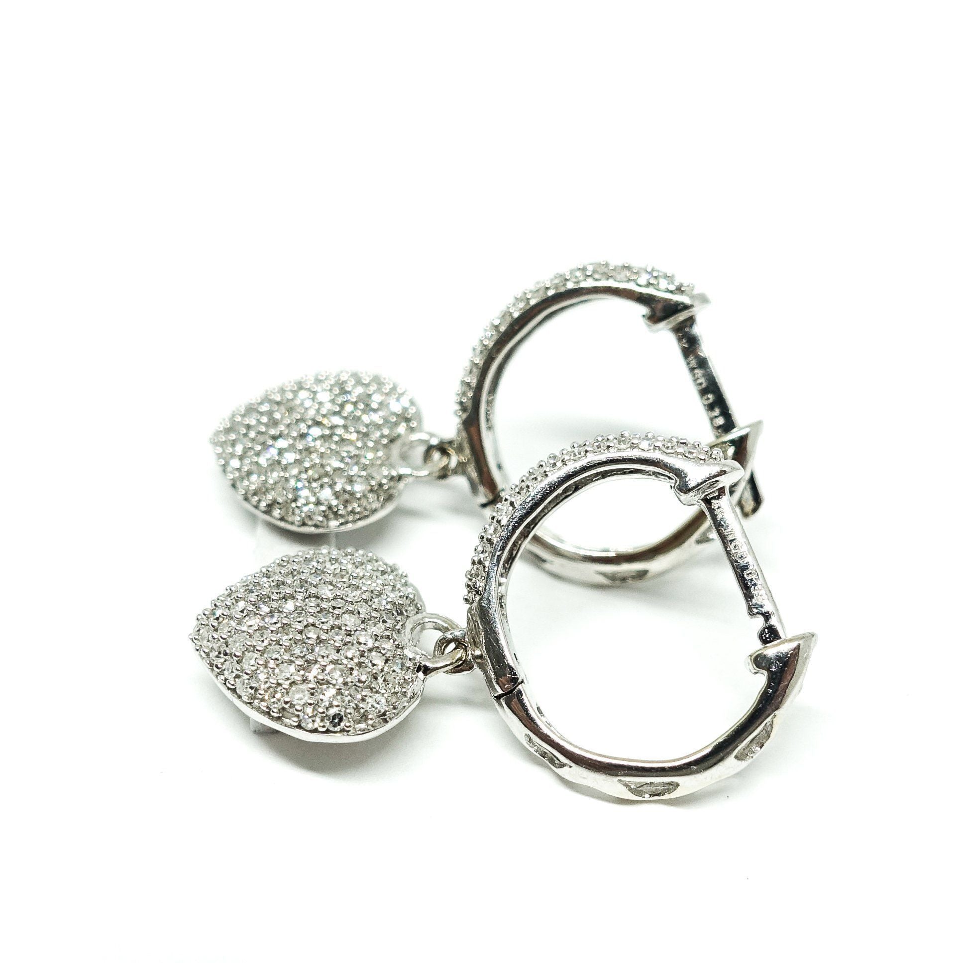 Pave Diamond Heart Shaped Drop Earrings