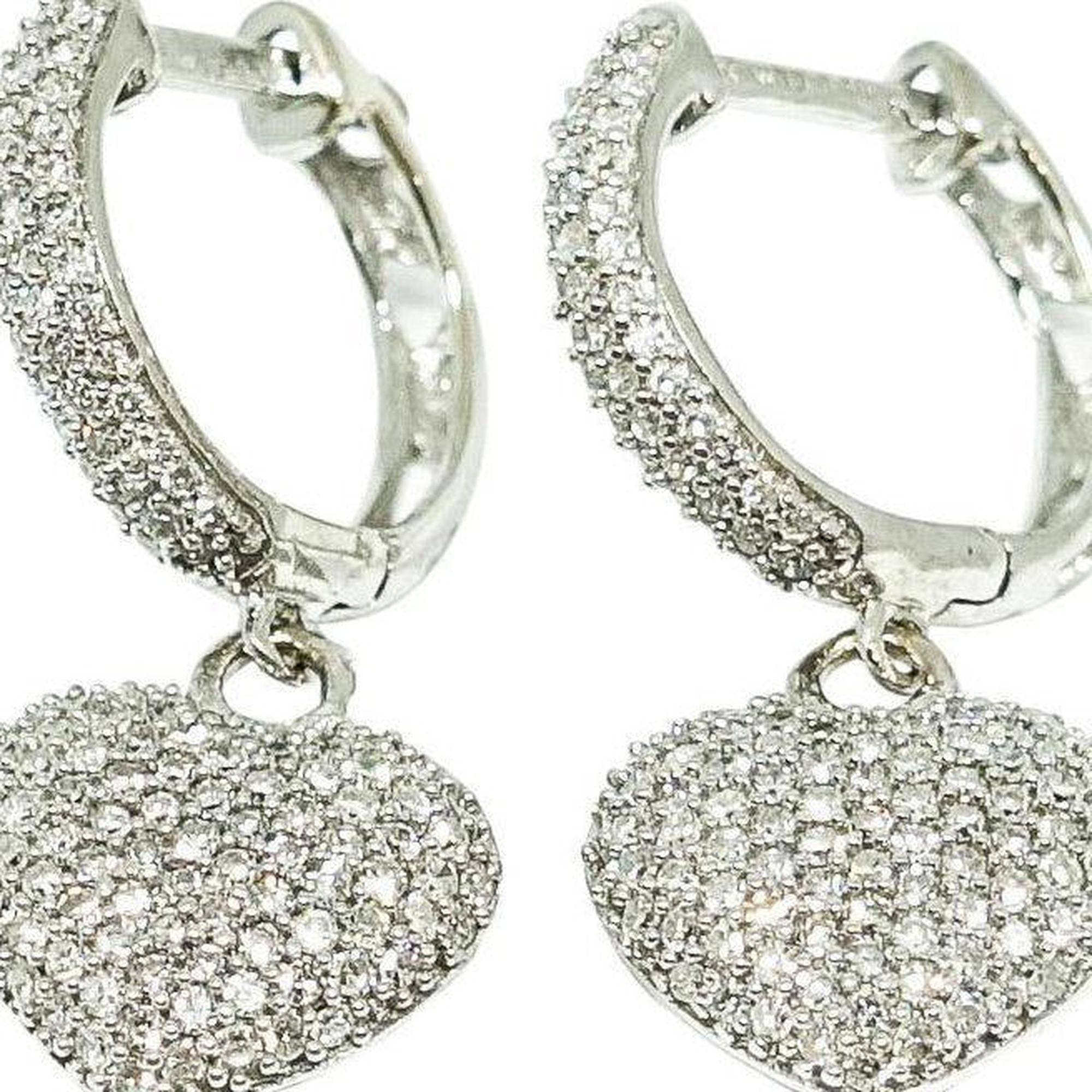 Pave Diamond Heart Shaped Drop Earrings