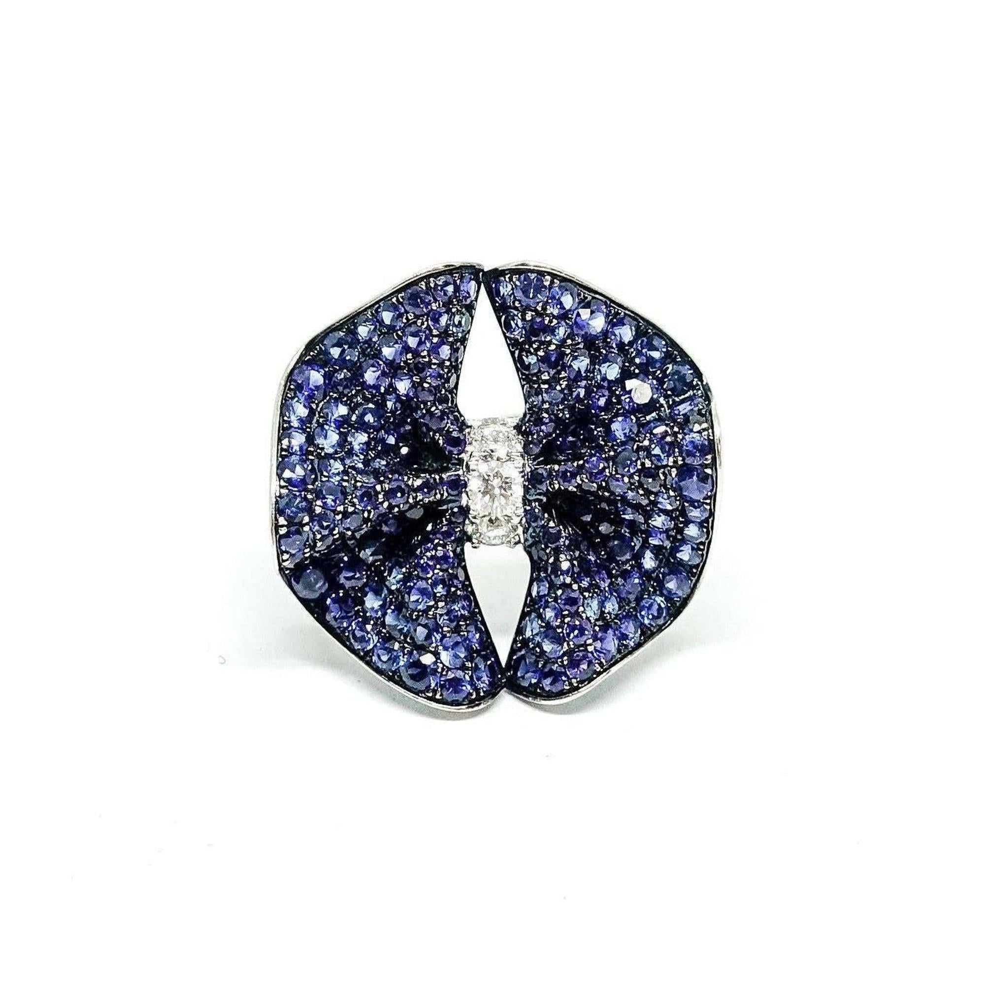 Pave Sapphire and Diamond Ring in 18kt White Gold