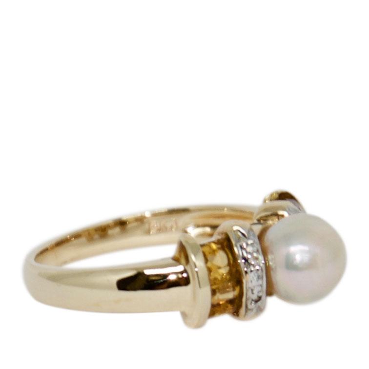 Pearl, Citrine, and Diamond Ring