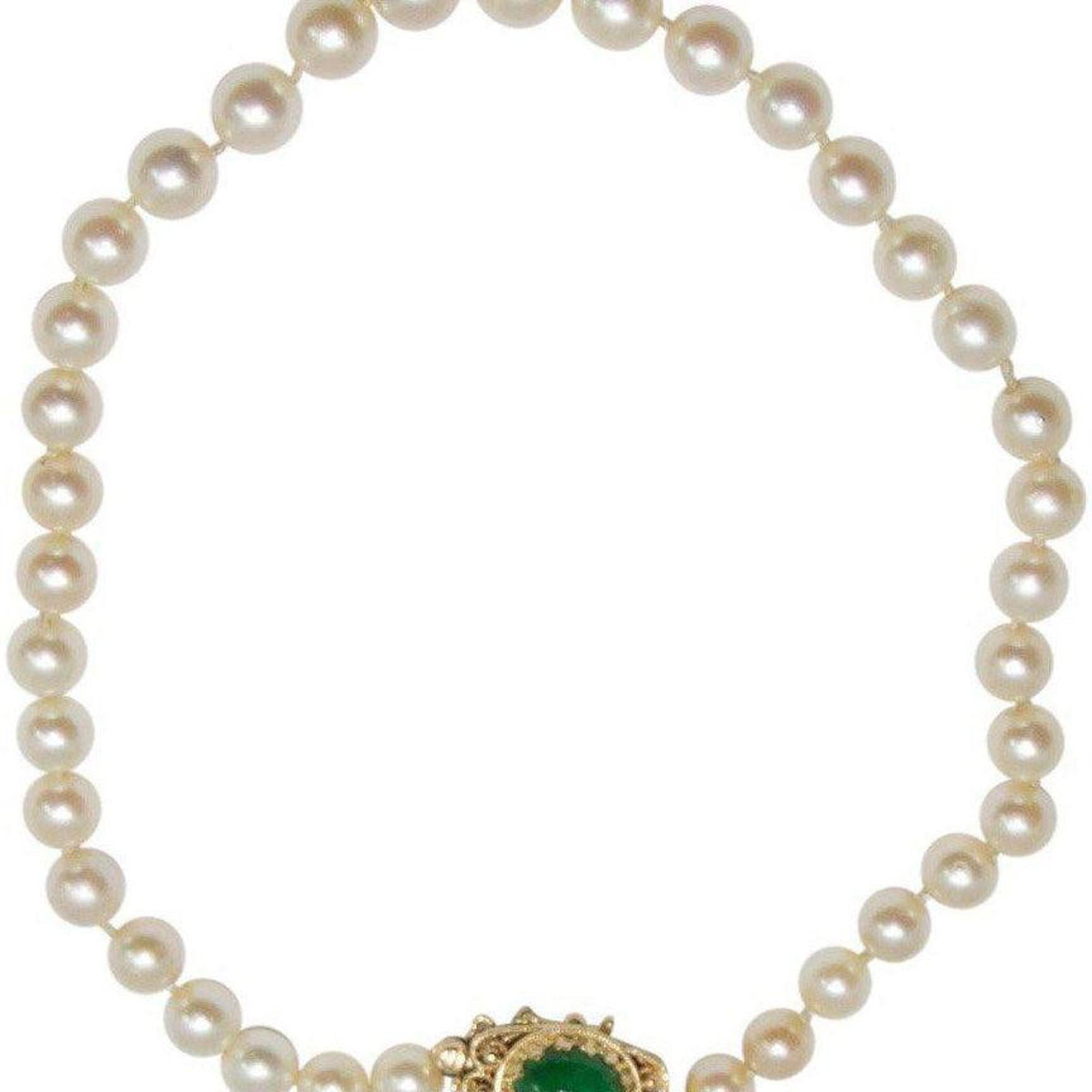 Pearl Necklace with Jade Clasp