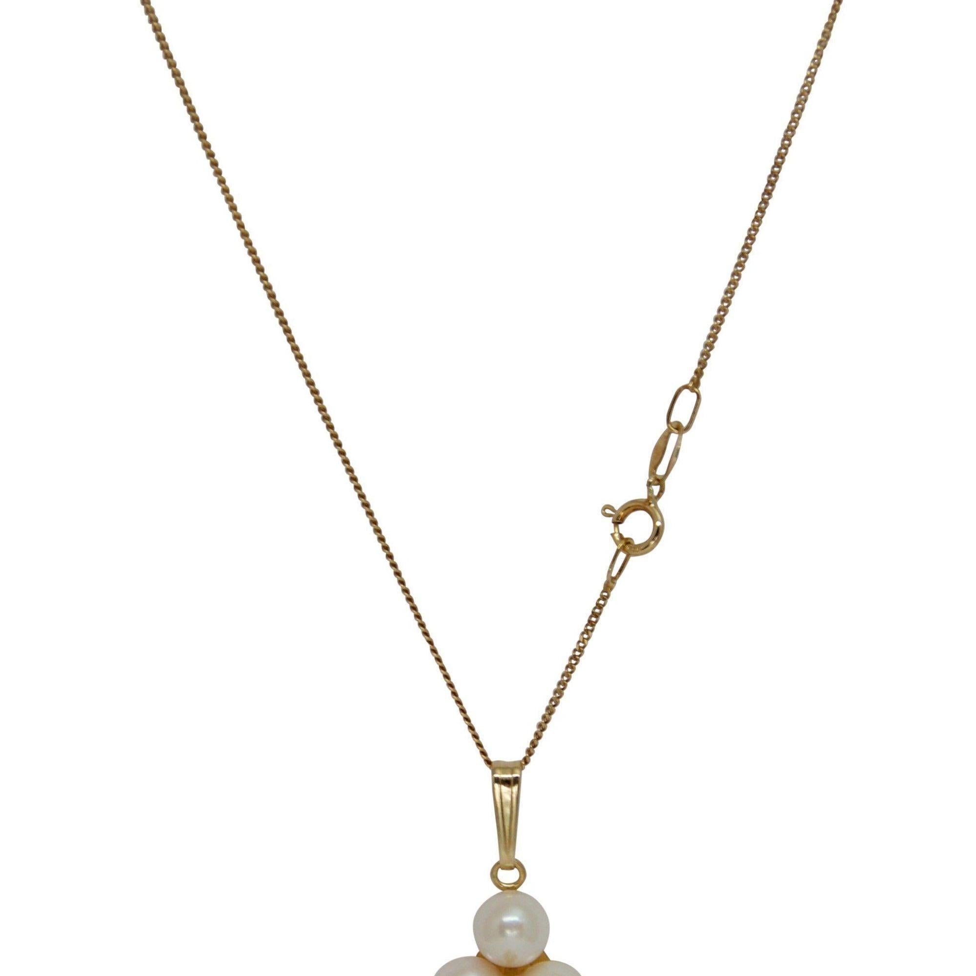 Pearl and Diamond Cluster Pendant Necklace