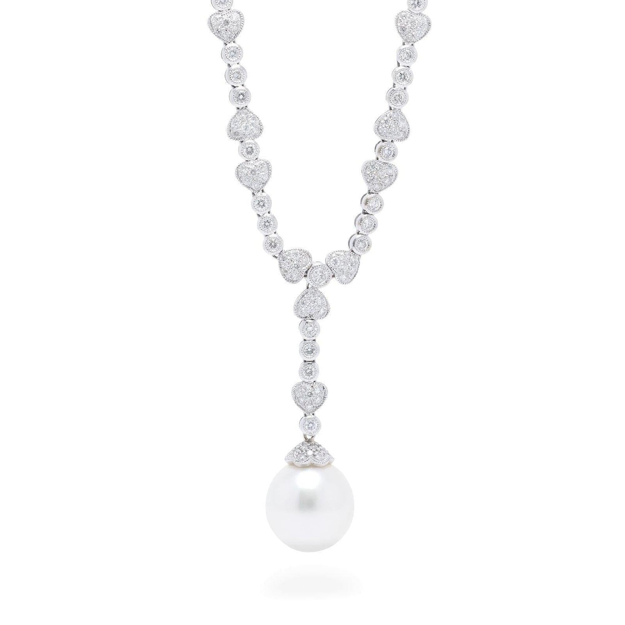 Pearl and Diamond Drop Pendant Necklace