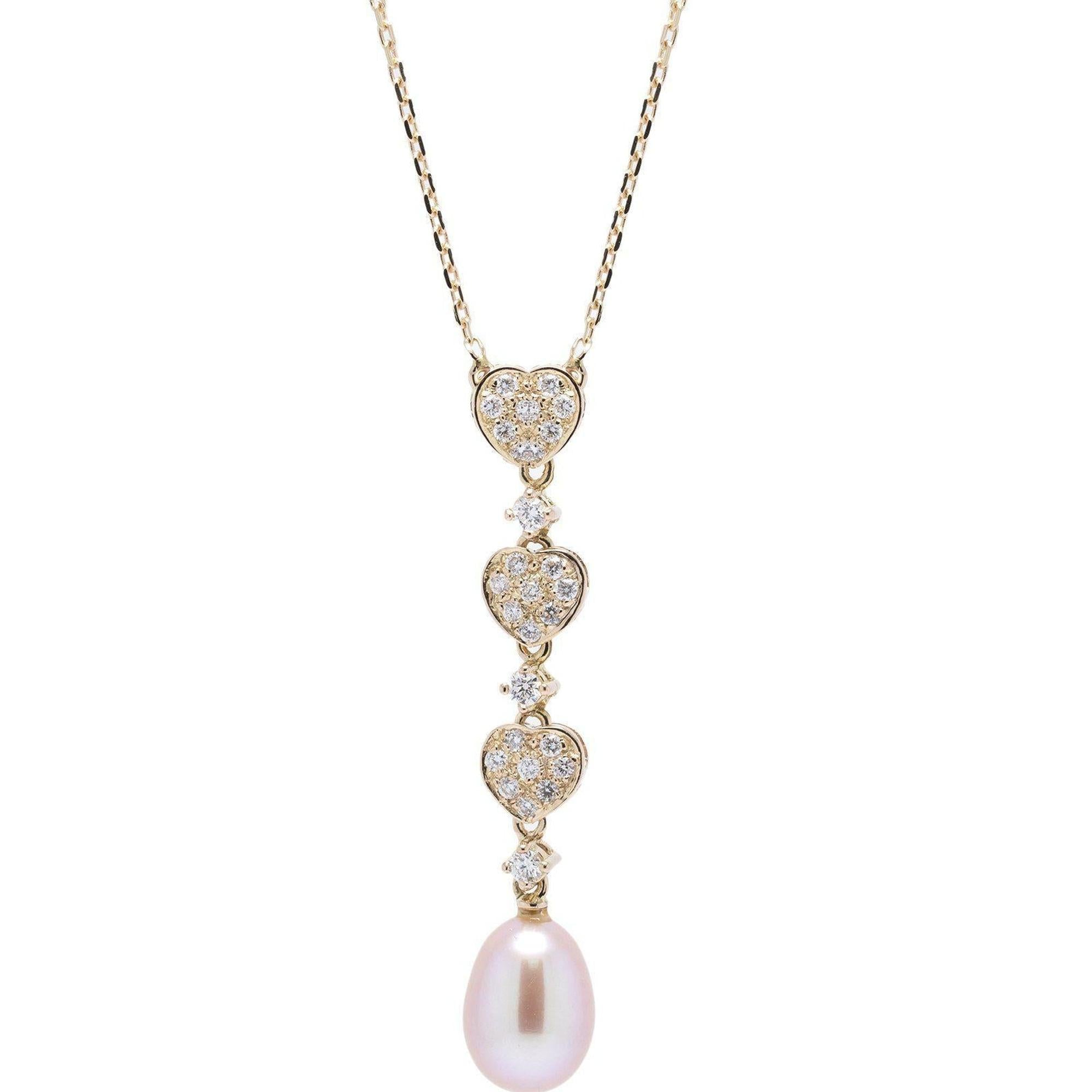 Pearl and Diamond Drop Pendant Necklace