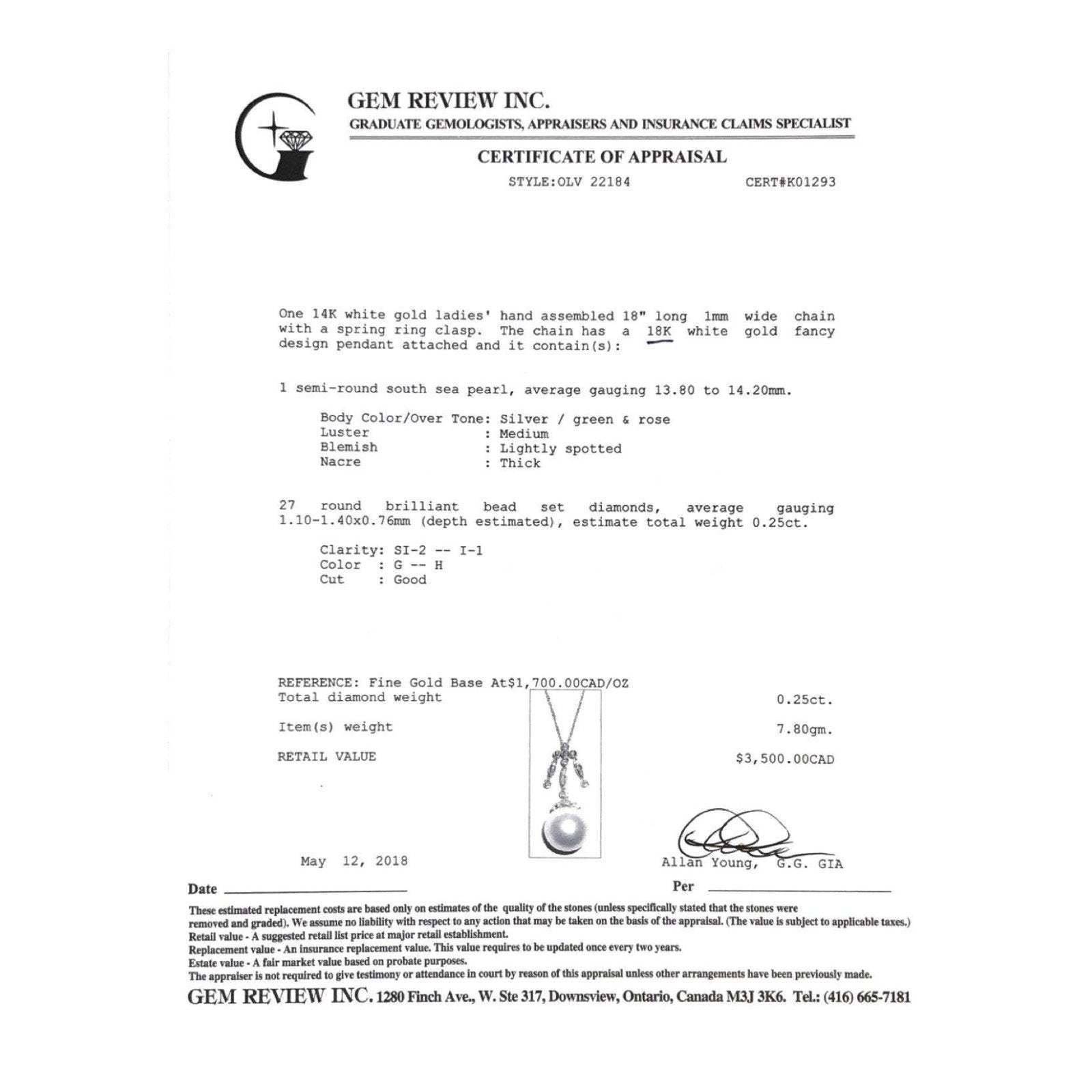 Pearl and Diamond Pendant Necklace