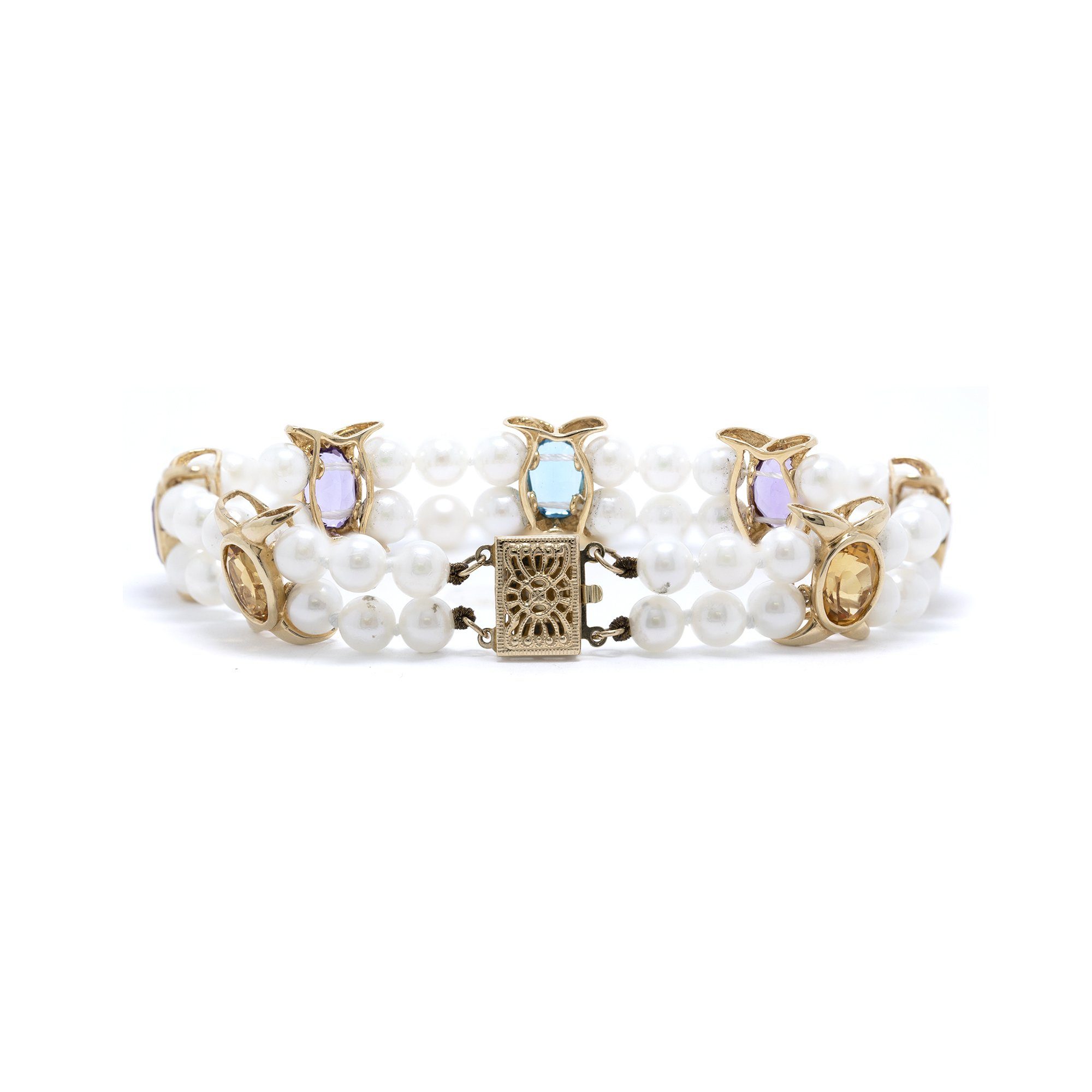 Pearl and Multi-Coloured Stone Bracelet