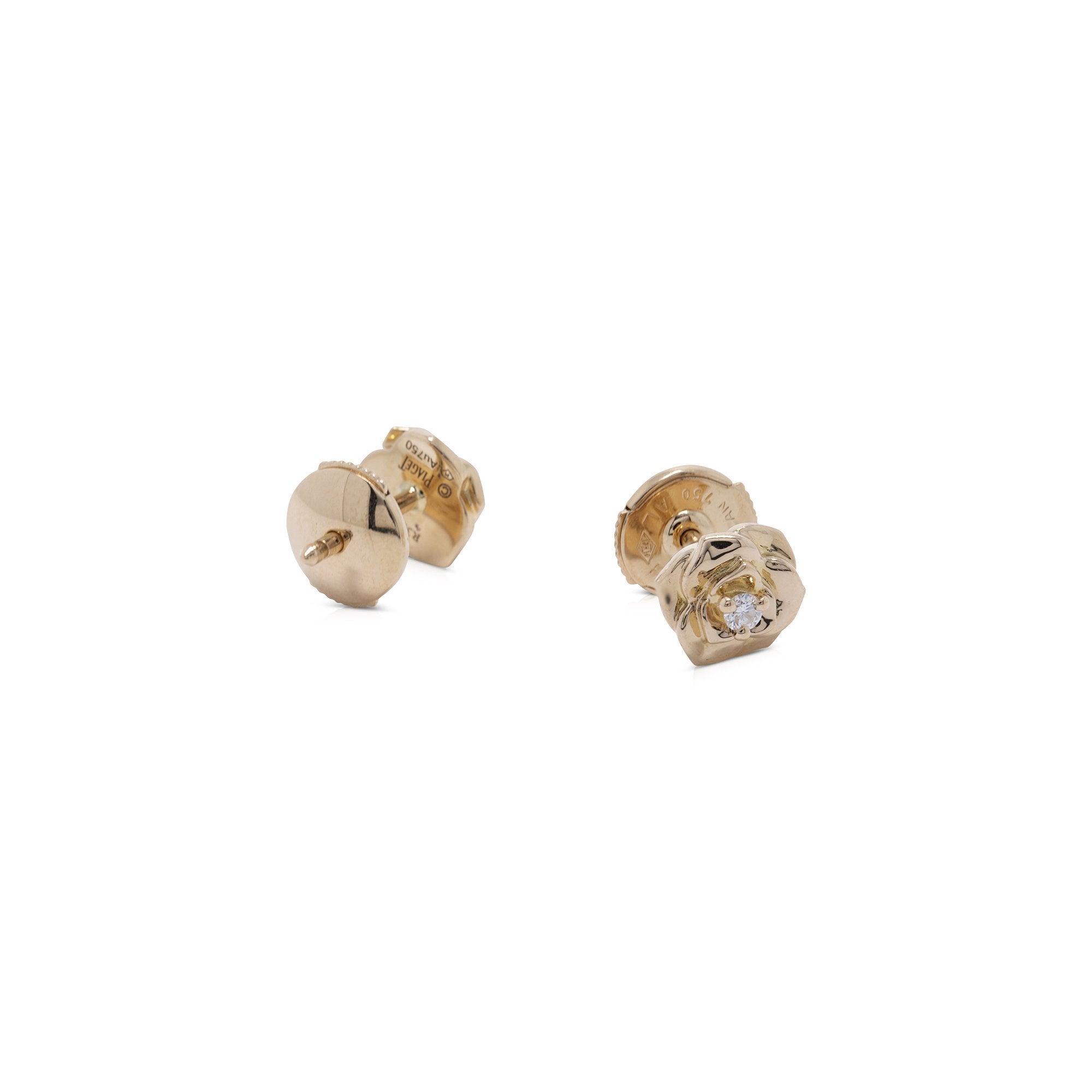 Piaget 18k Rose Gold Diamond Rose Earrings w/ Box