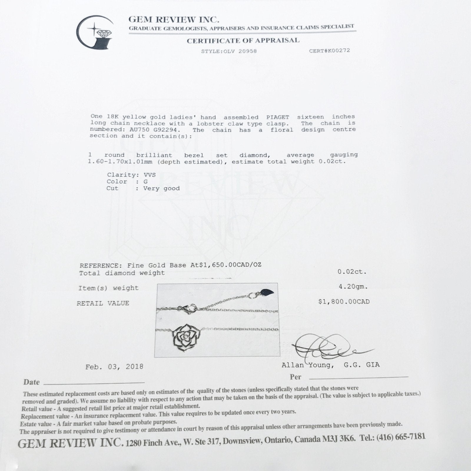 Piaget Diamond Rose Pendant On a 16'Äù Chain