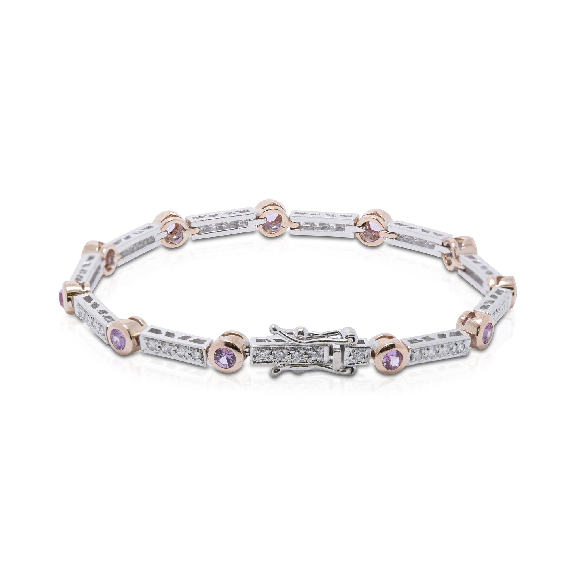 Pink Sapphire and Diamond Two-Tone Bracelet