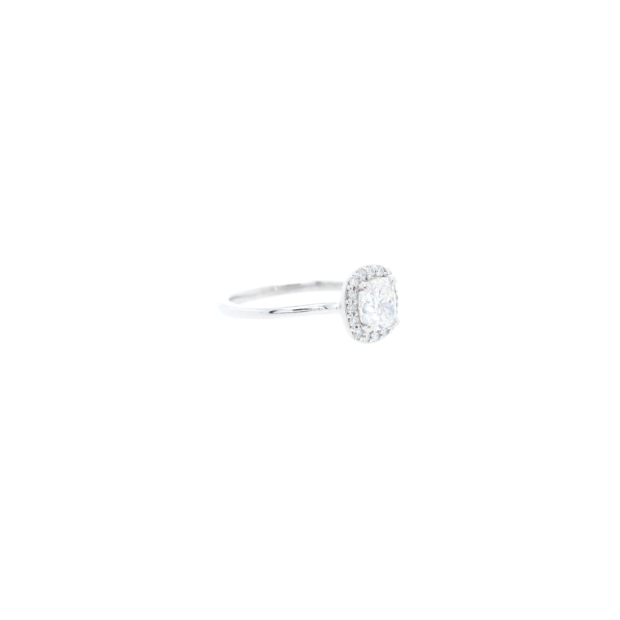 Platinum 1.01 ct. Cushion Cut Diamond Halo Design Engagement Ring