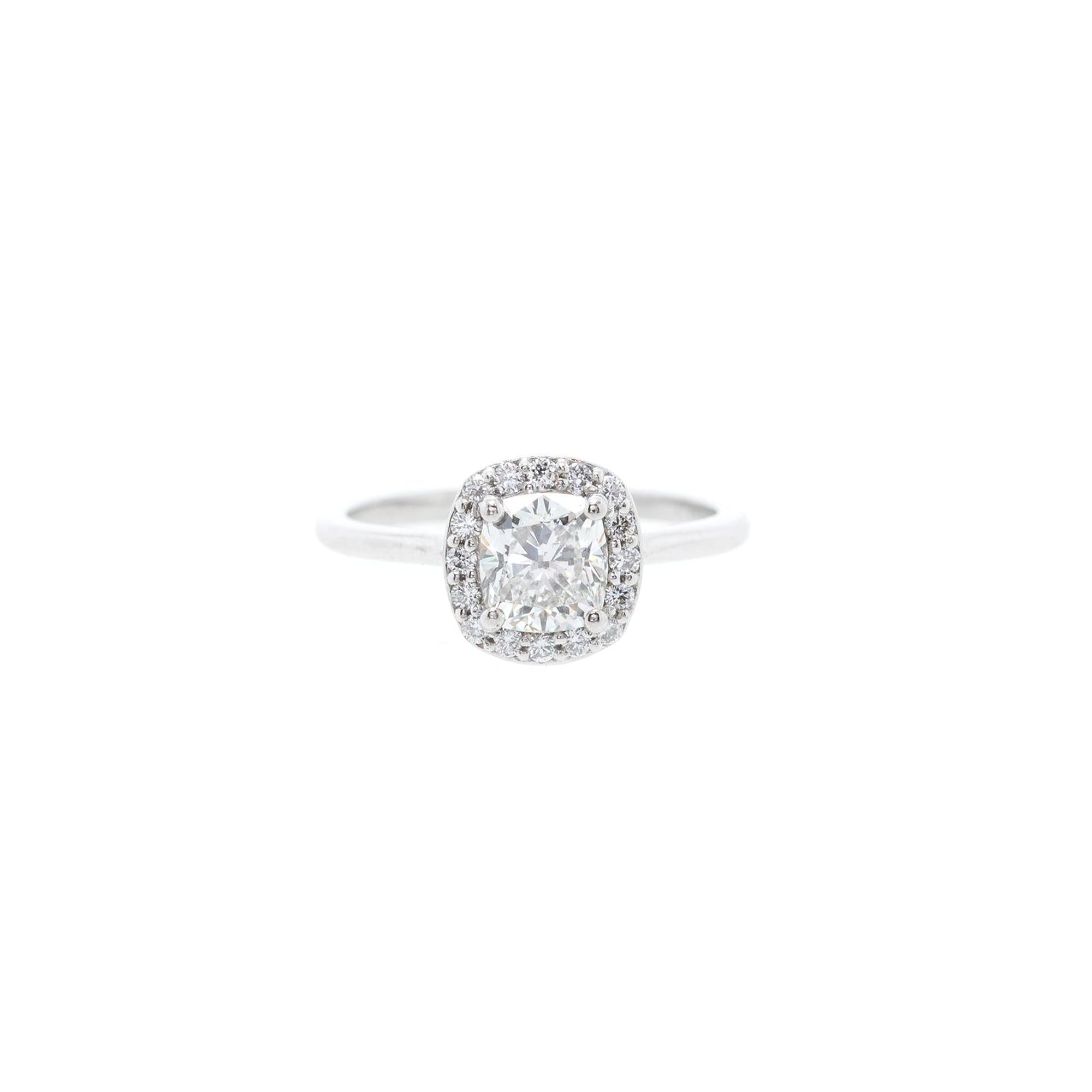 Platinum 1.01 ct. Cushion Cut Diamond Halo Design Engagement Ring