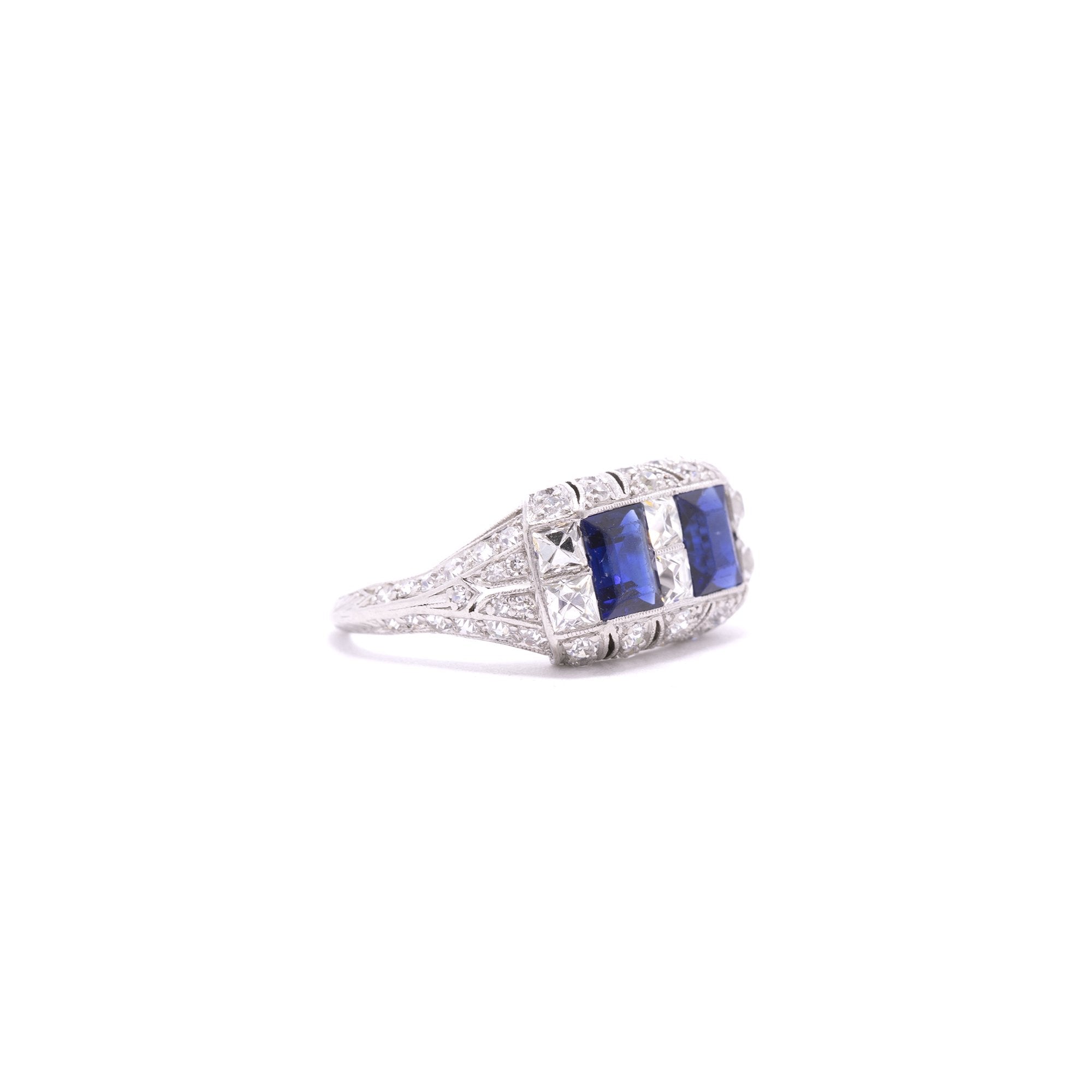 Platinum Blue Sapphire & Diamond Ring