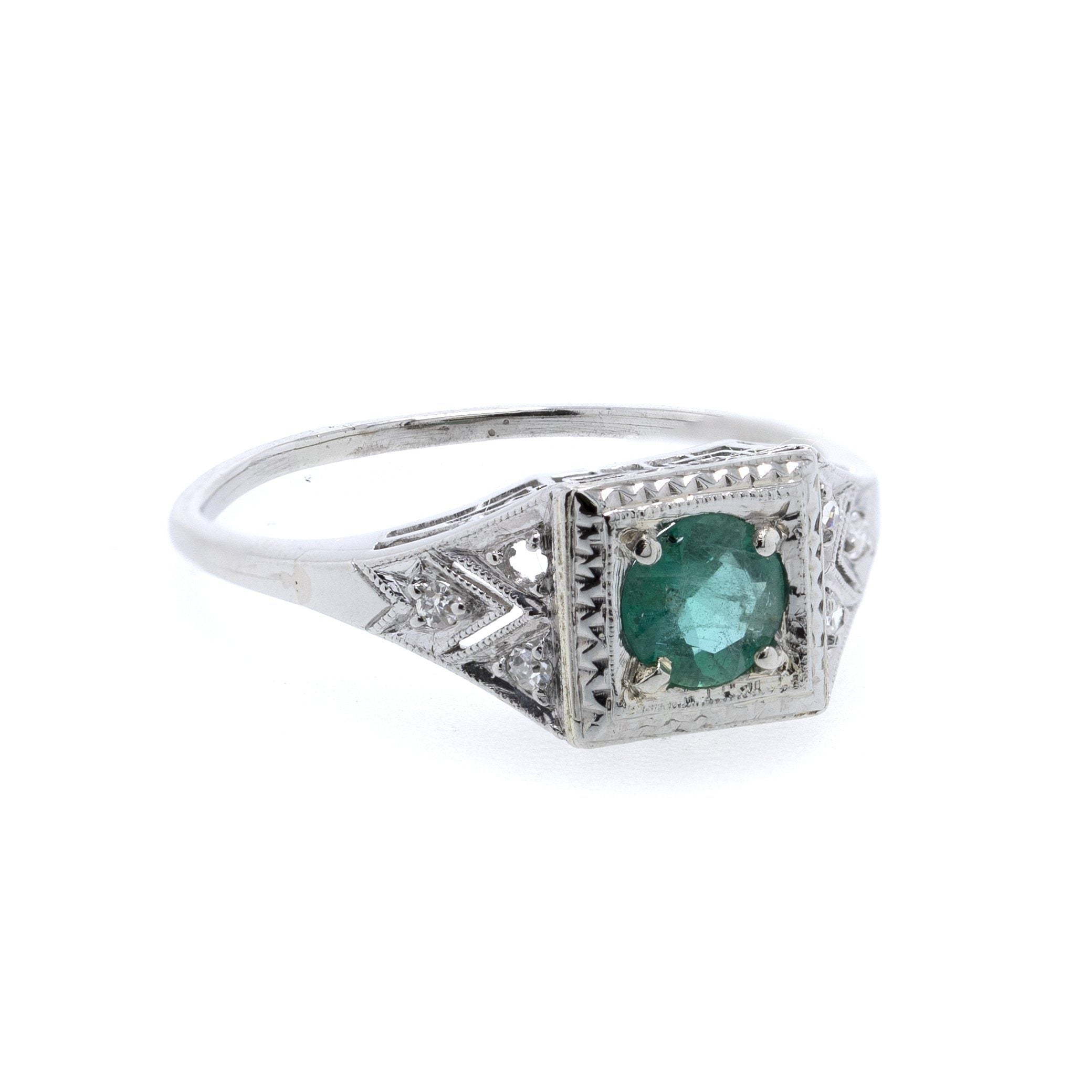 Platinum Emerald and Diamond Ring