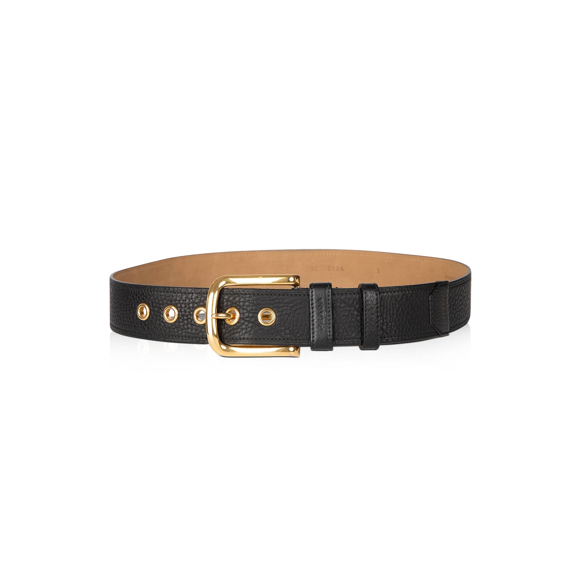 Prada Black Daino Deerskin Leather Belt