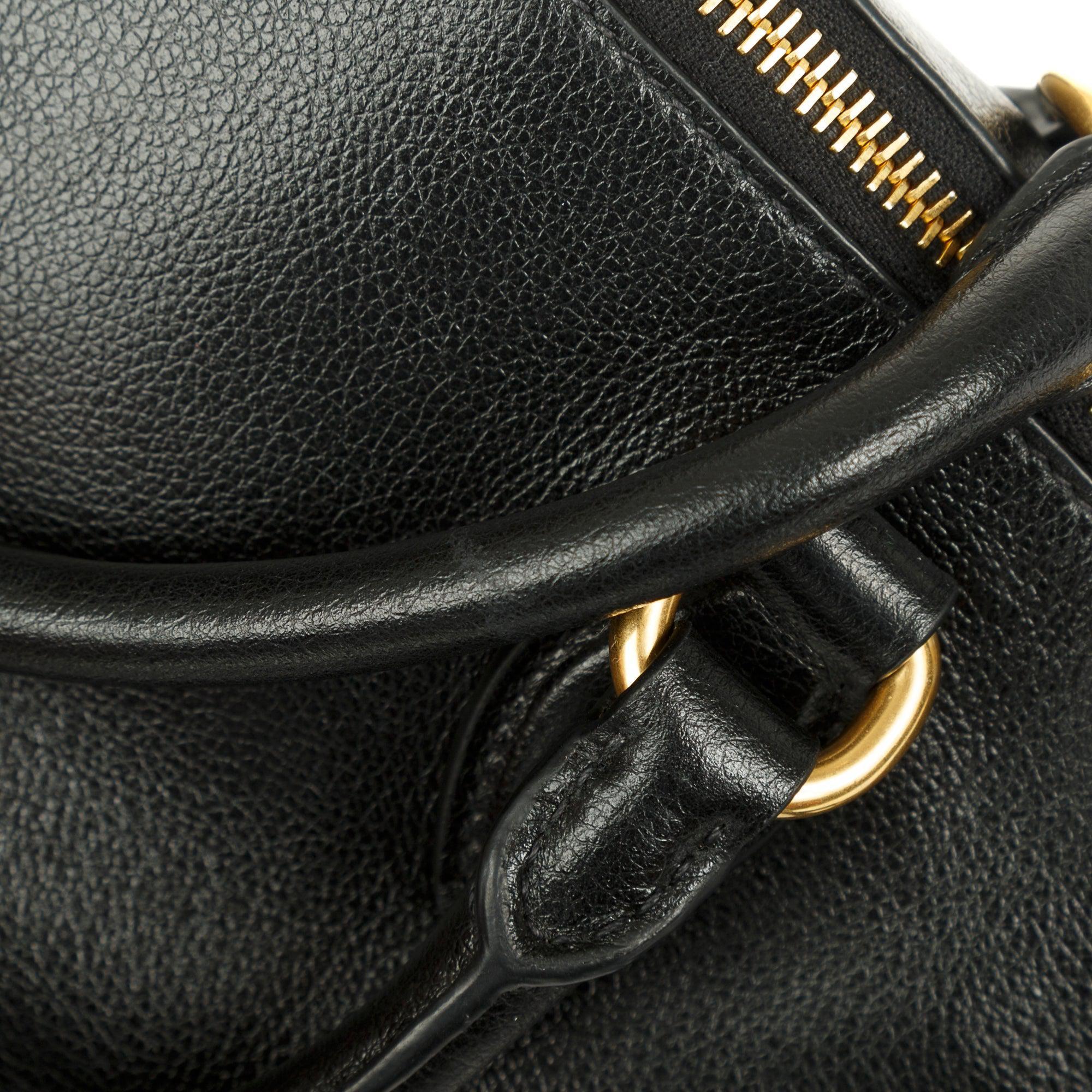 Prada Black Glace Calf Embossed Logo Tote w/ Strap