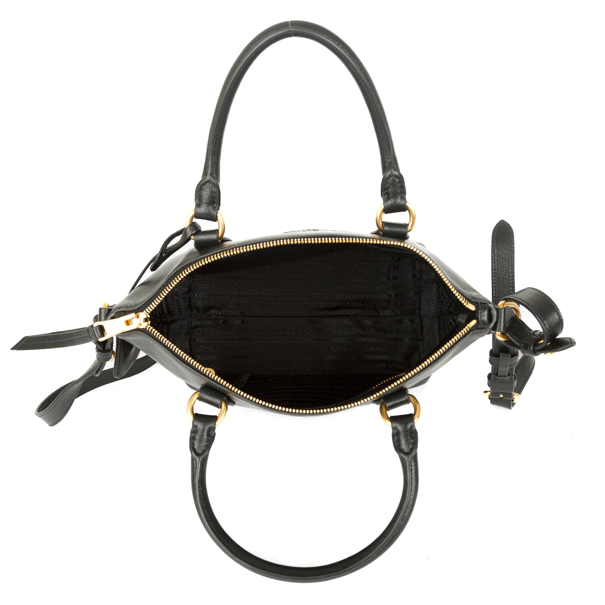 Prada Black Glace Calf Embossed Logo Tote w/ Strap