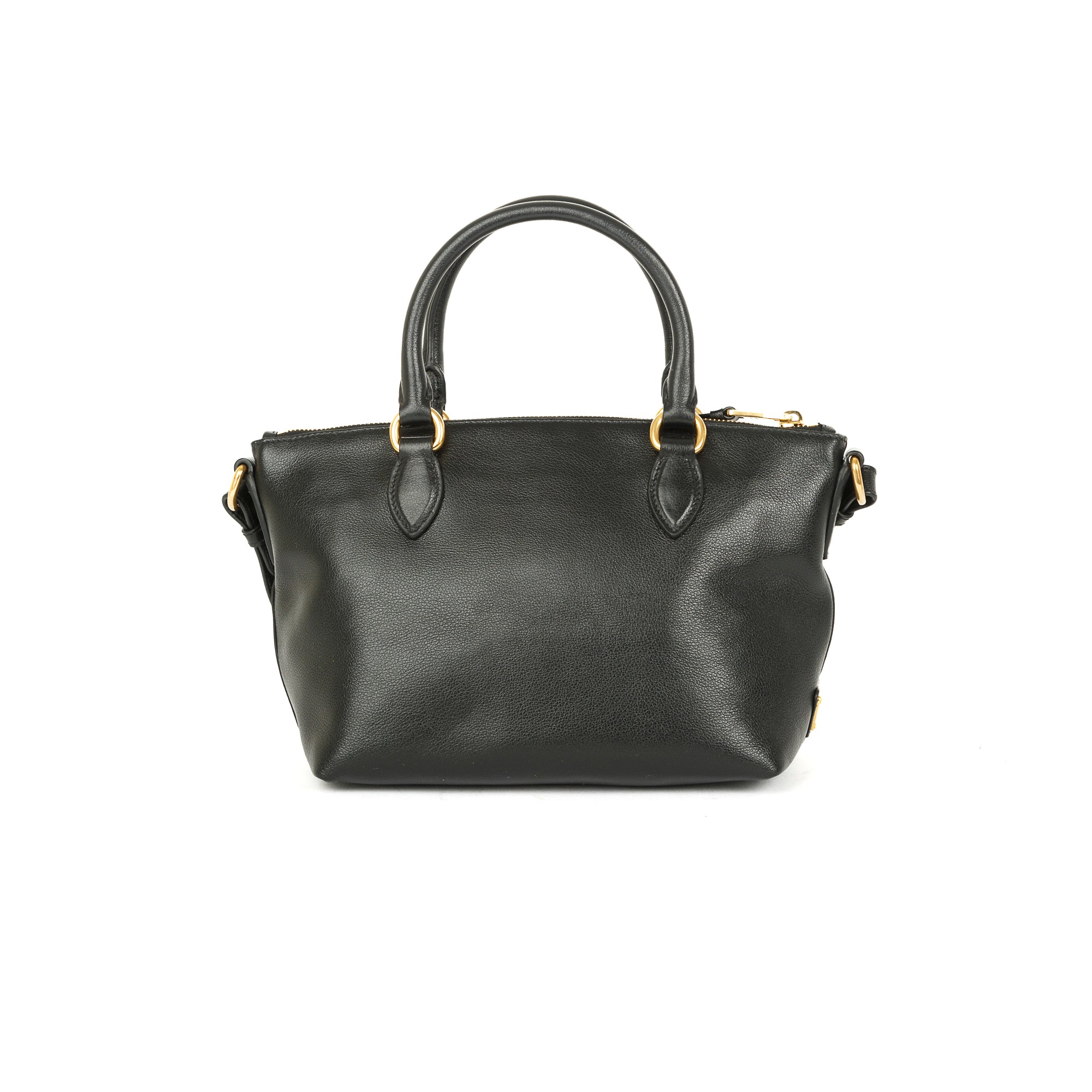 Prada Black Glace Calf Embossed Logo Tote w/ Strap