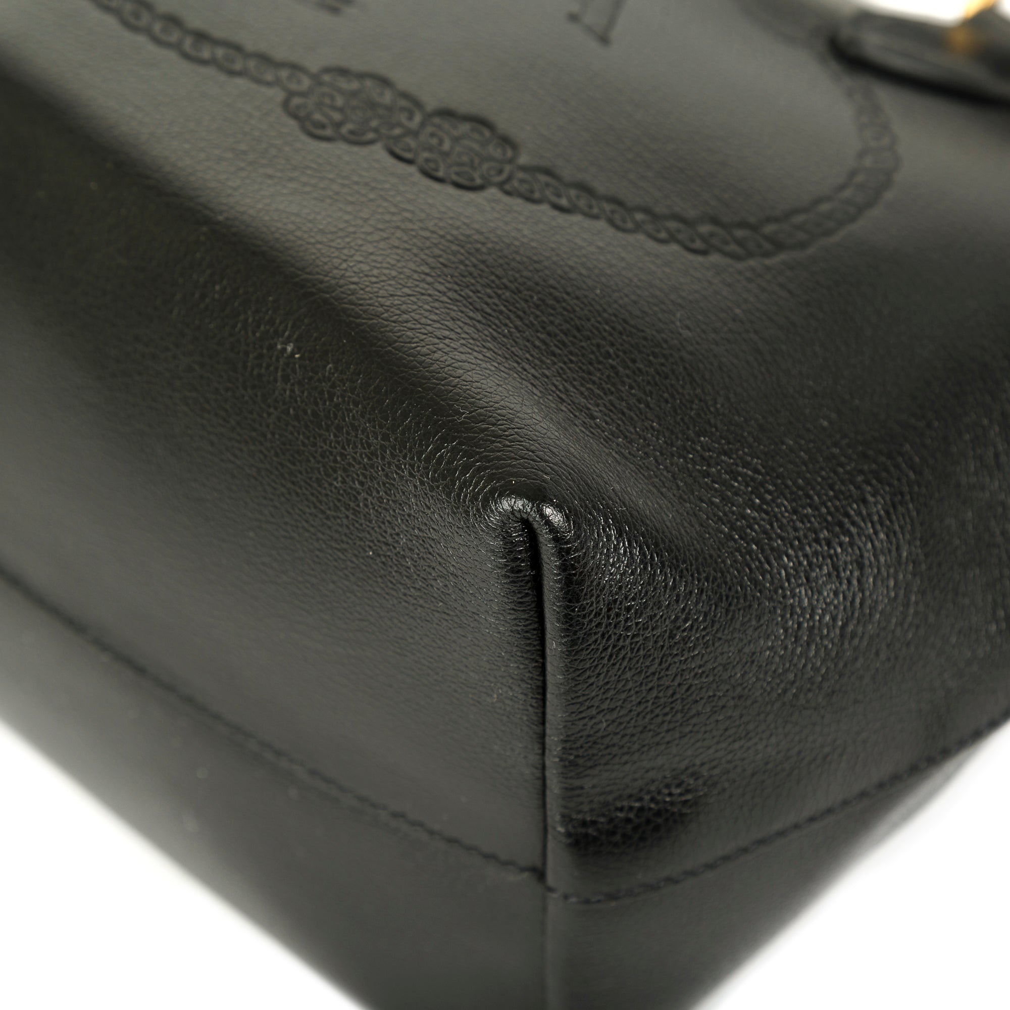 Prada Black Glace Calf Embossed Logo Tote w/ Strap