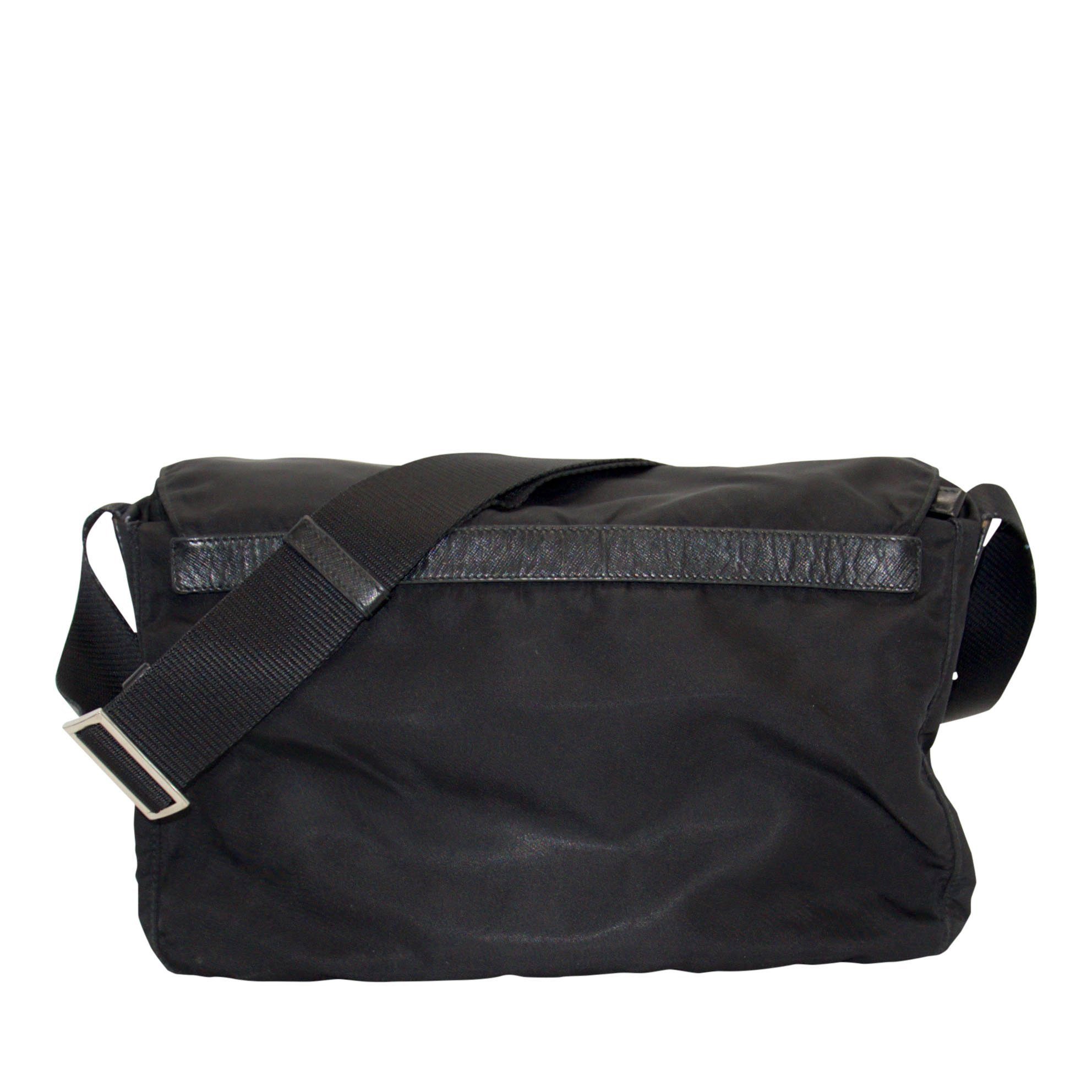 Prada Black Leather-Trimmed Tessuto Bag