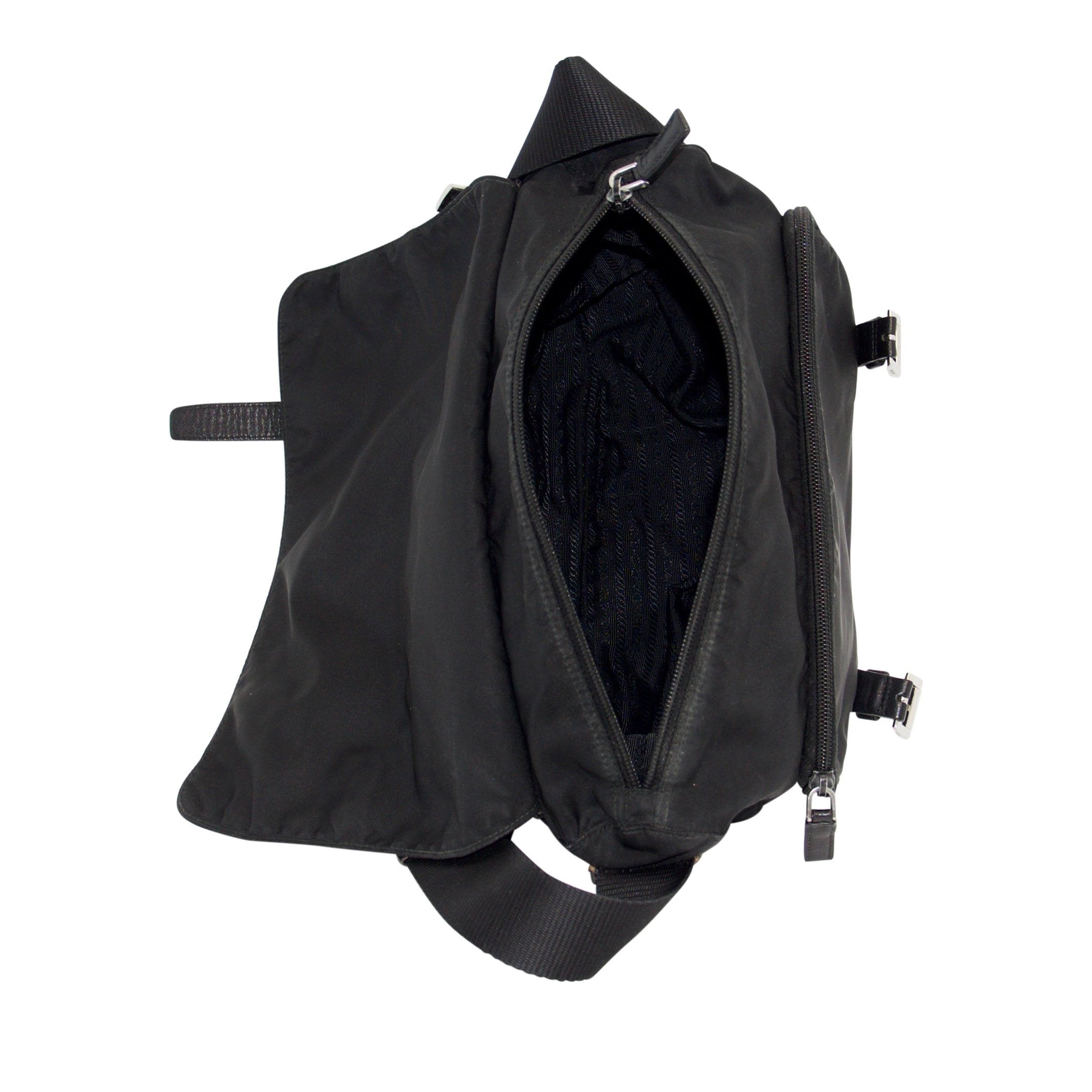 Prada Black Leather-Trimmed Tessuto Bag