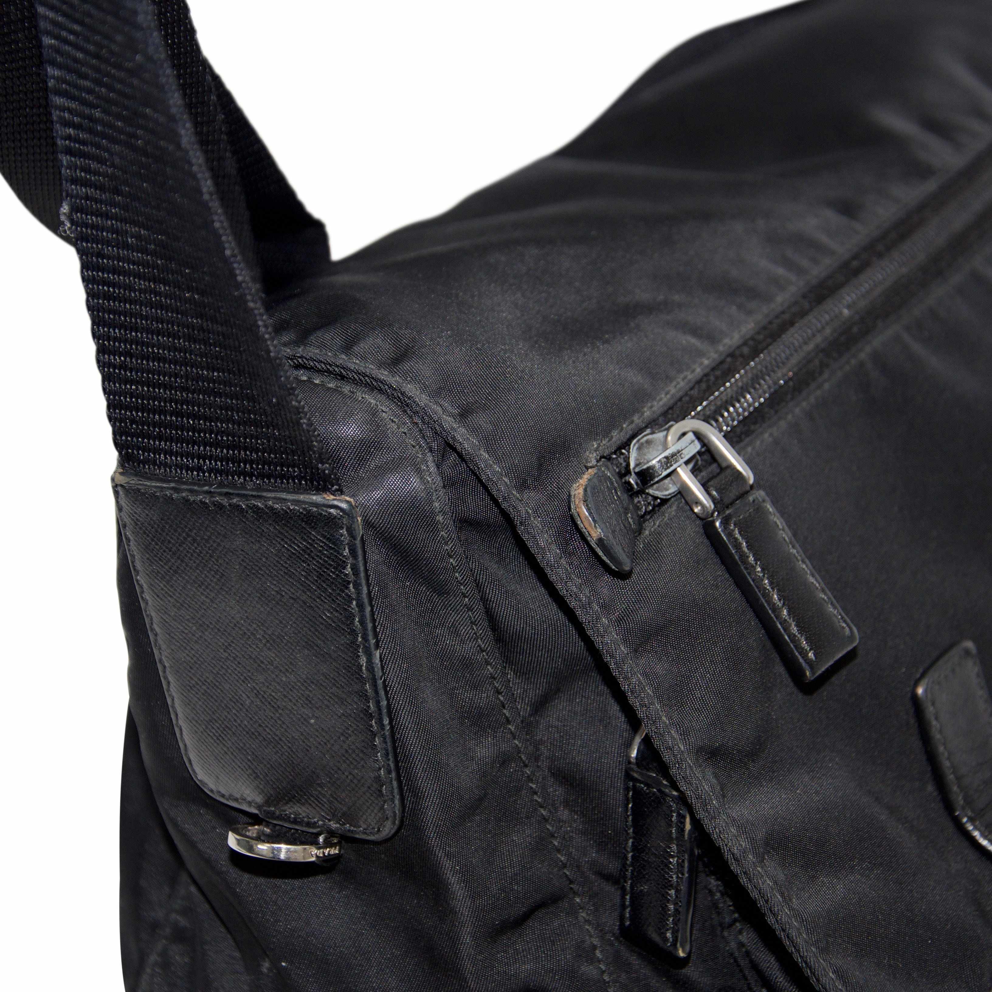 Prada Black Leather-Trimmed Tessuto Bag