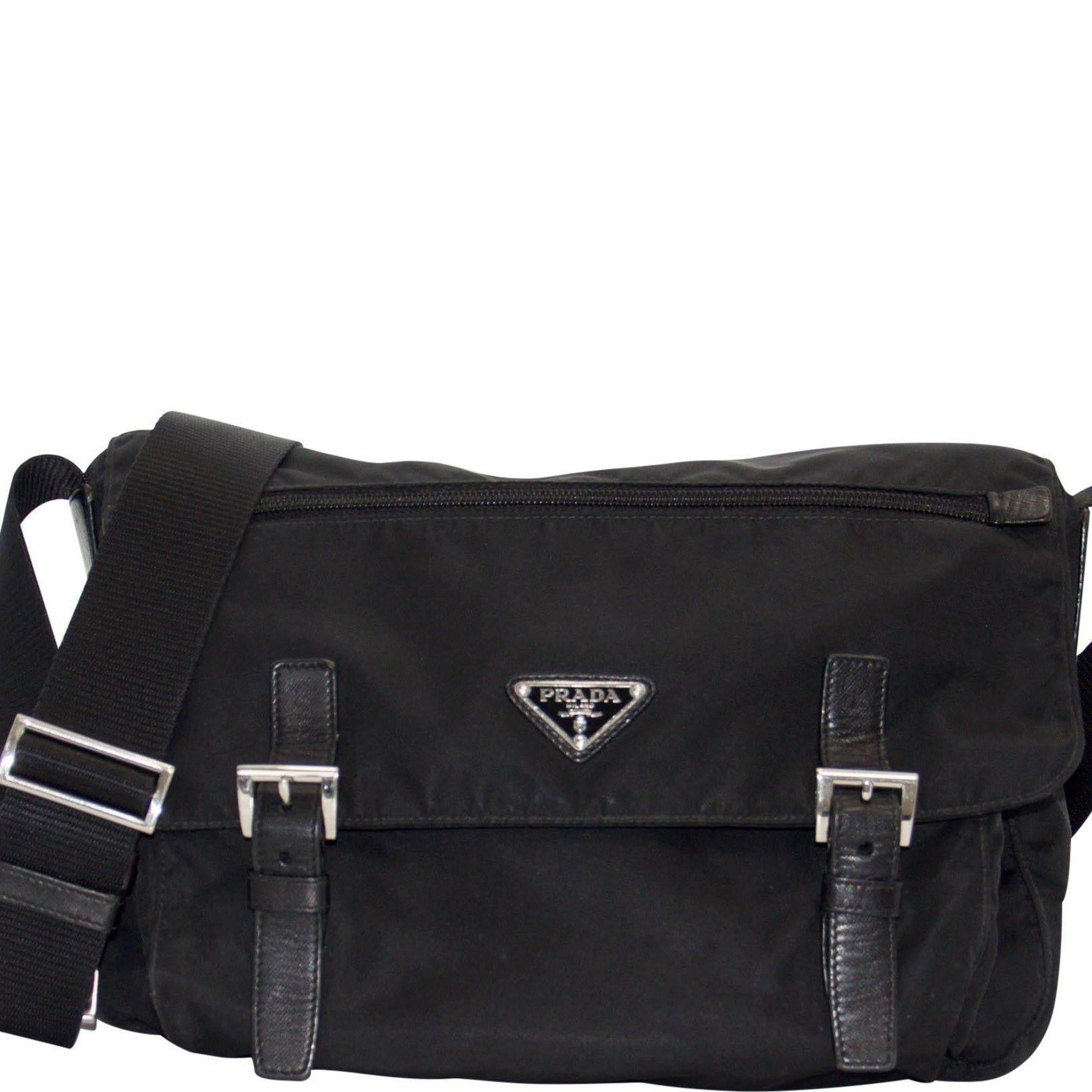 Prada Black Leather-Trimmed Tessuto Bag