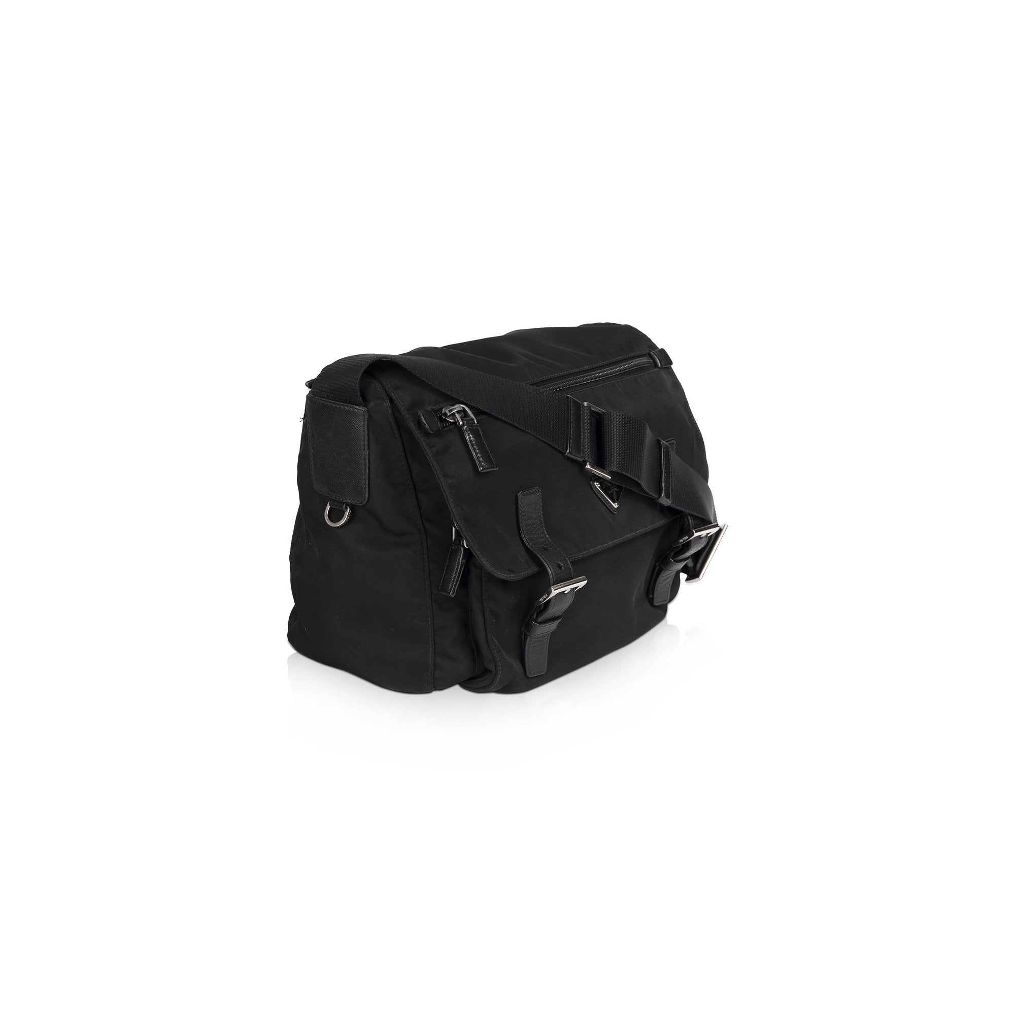 Prada Black Leather-Trimmed Tessuto Messenger Bag – OLIVER'S