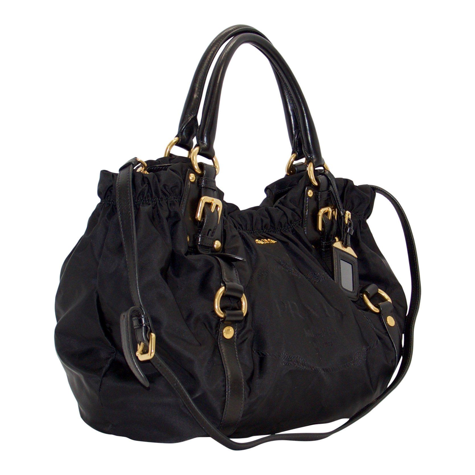Prada Black Nylon Jacquard Two Way Handbag