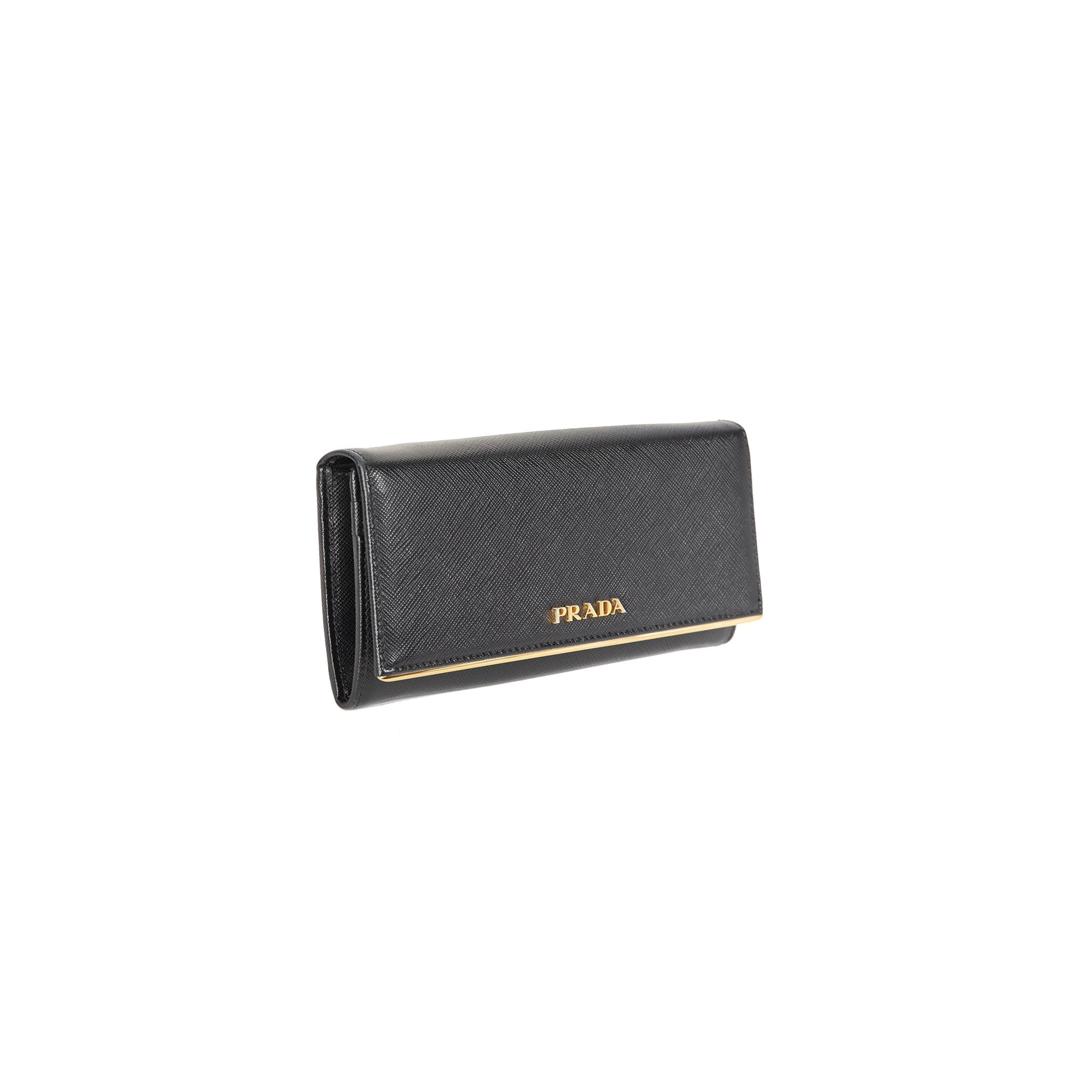 Prada Black Saffiano Continental Wallet w/ Box