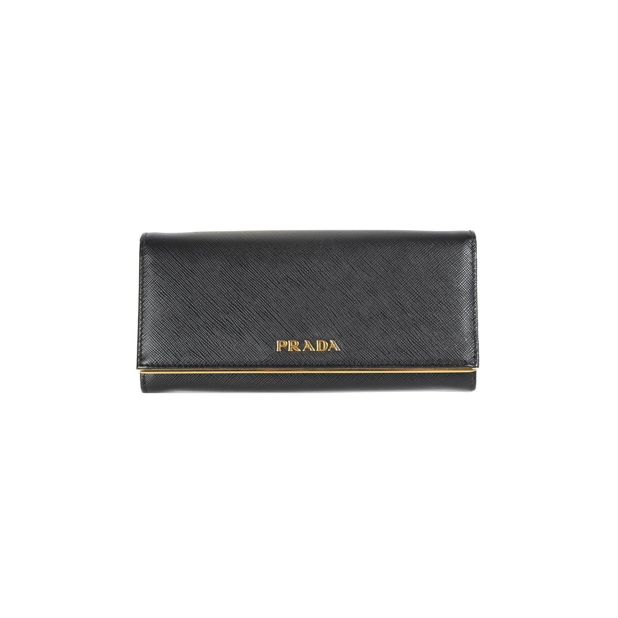 Prada Black Saffiano Continental Wallet w/ Box