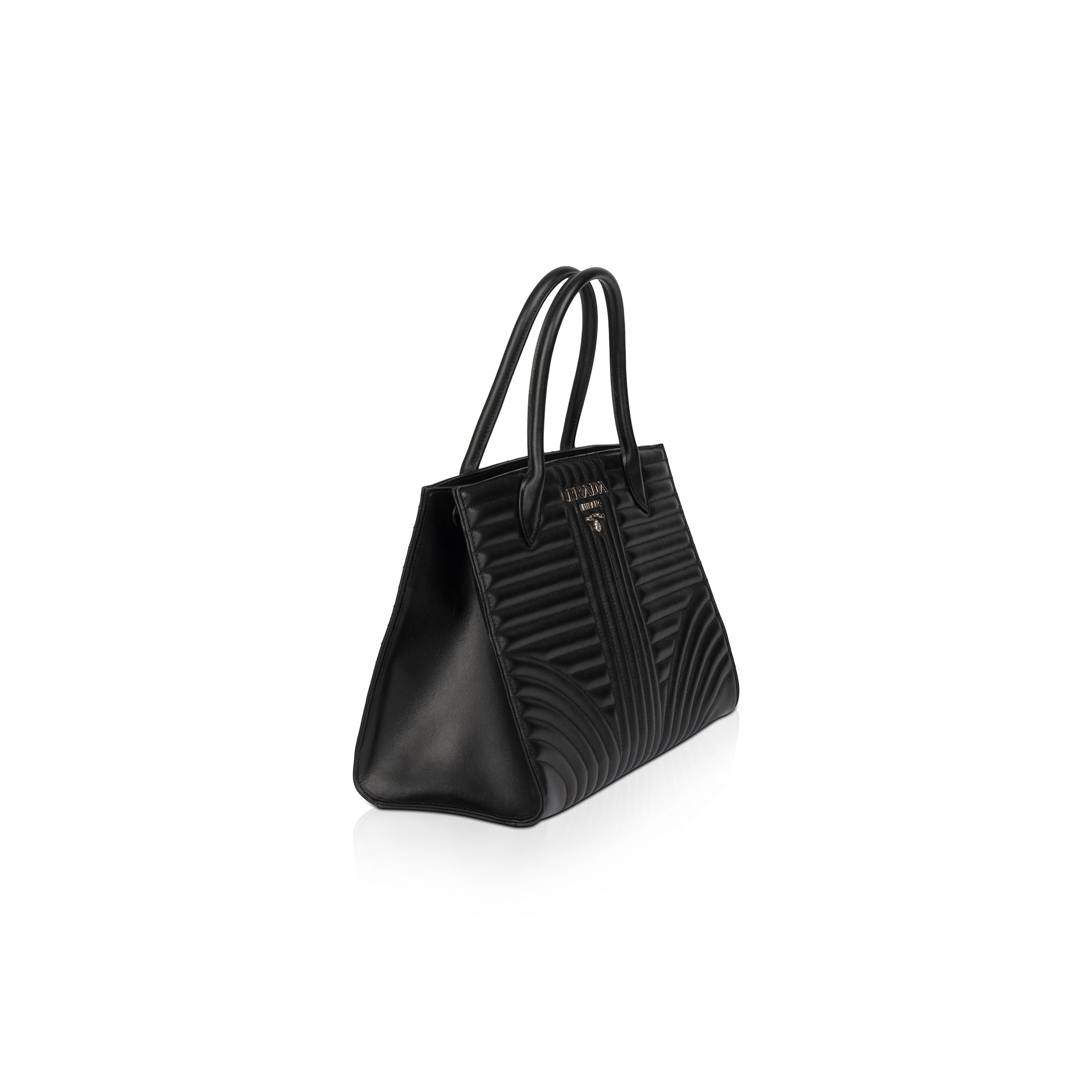 Prada Black Soft Calf Impunture Diagramme Tote w/ Box