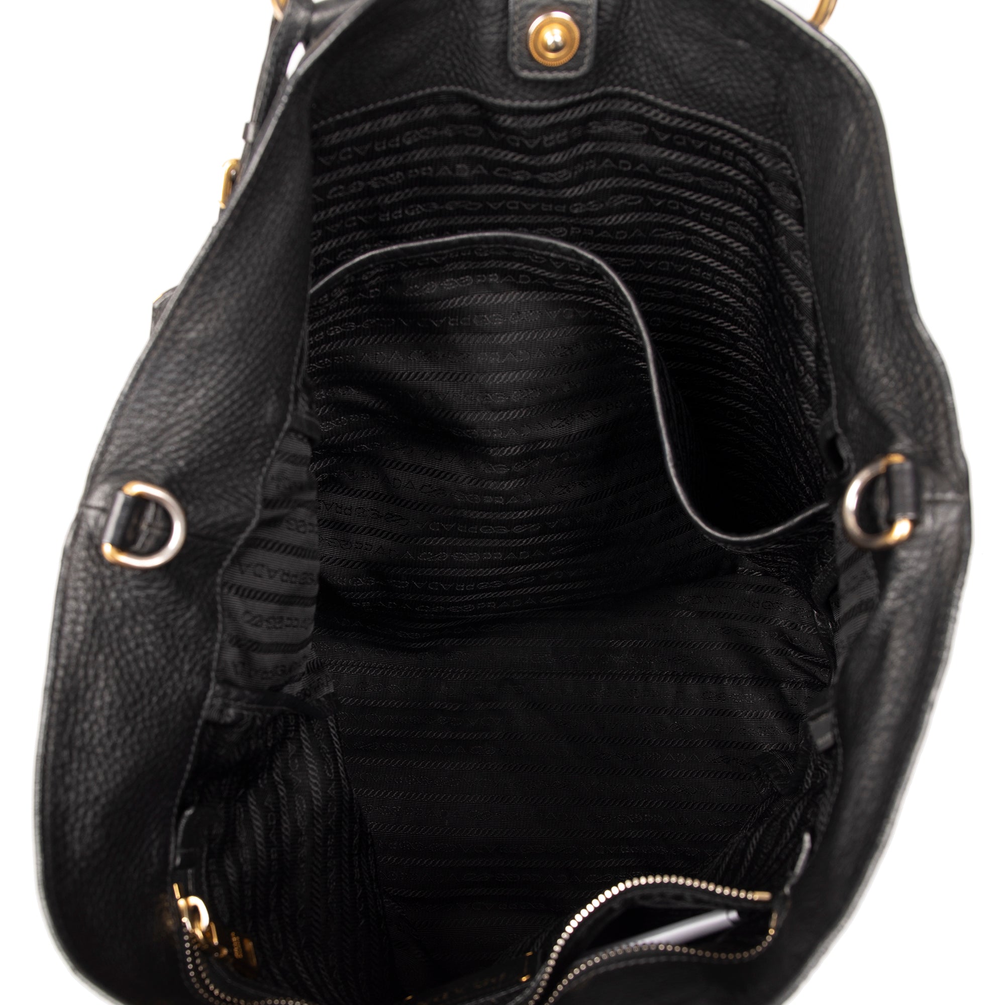 Prada Black Vitello Daino Shopping Tote w/ Strap