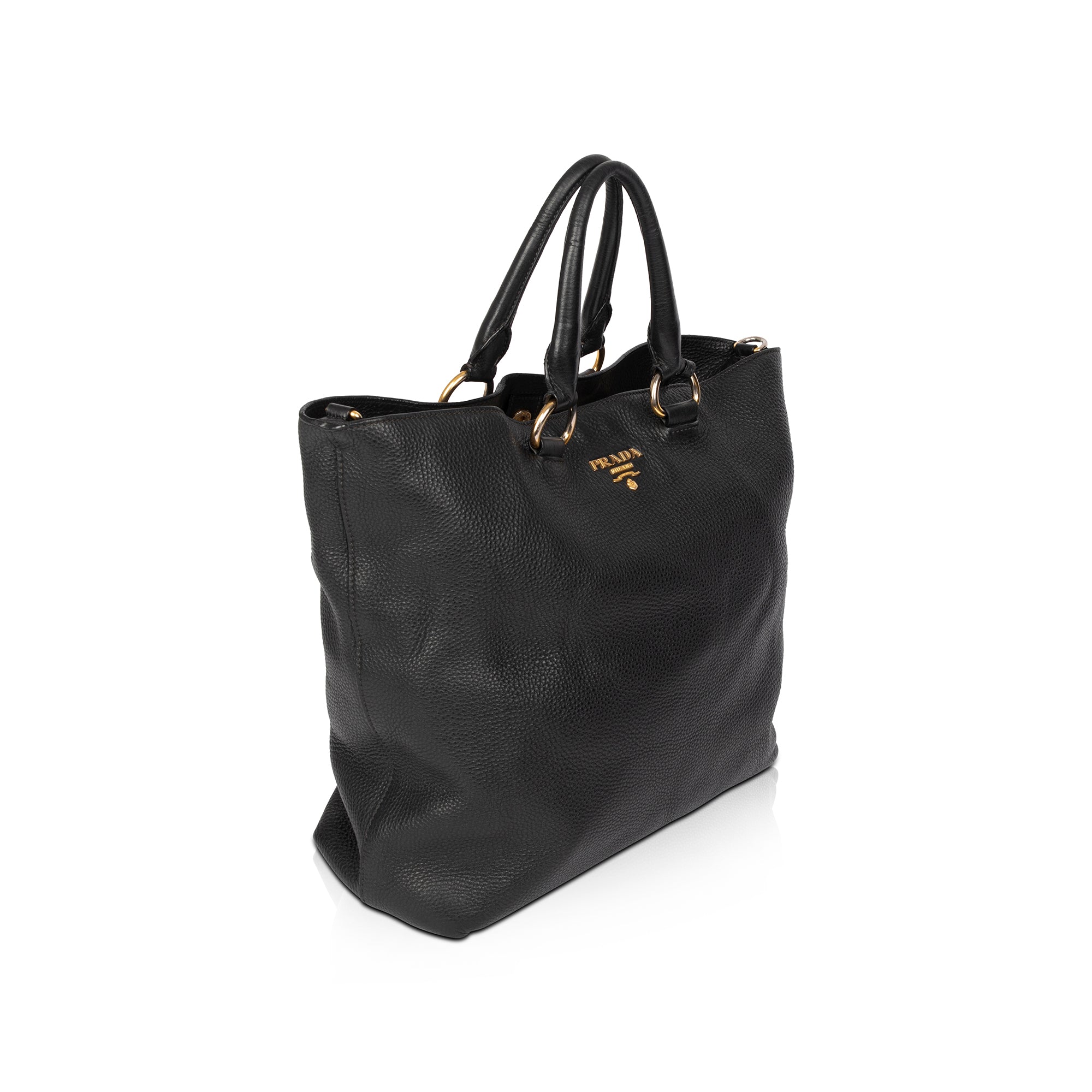 Prada Black Vitello Daino Shopping Tote w/ Strap