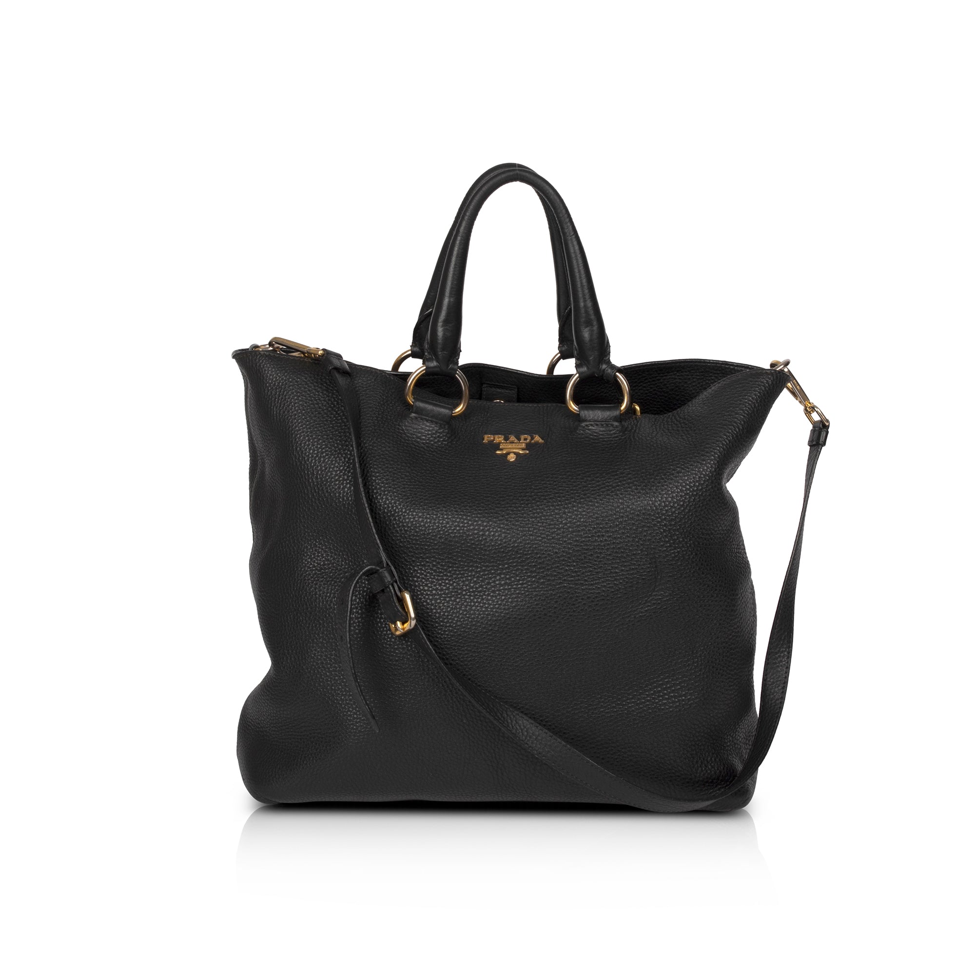 Prada Black Vitello Daino Shopping Tote w/ Strap