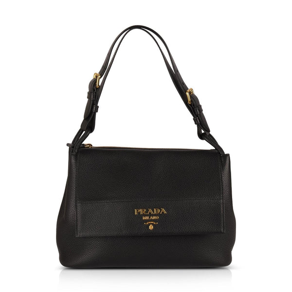 Prada Black Vitello Daino Shoulder Bag w/ Strap – OLIVER'S