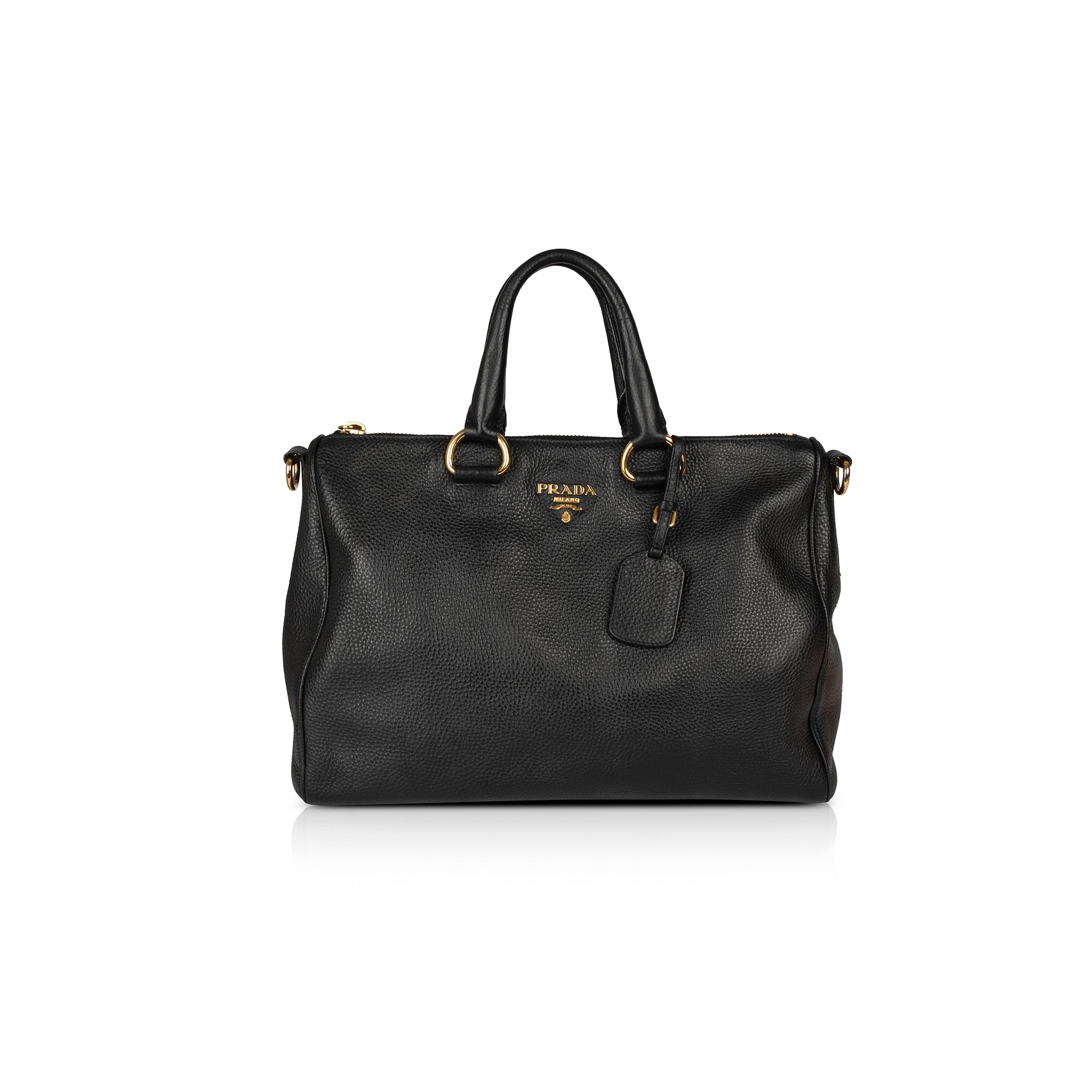 Prada Black Vitello Daino Tote w/ Strap – OLIVER'S
