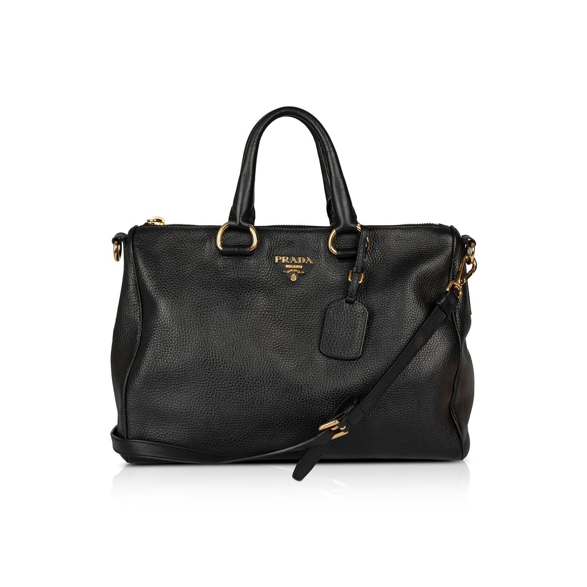 Prada Black Vitello Daino Tote w/ Strap – OLIVER'S