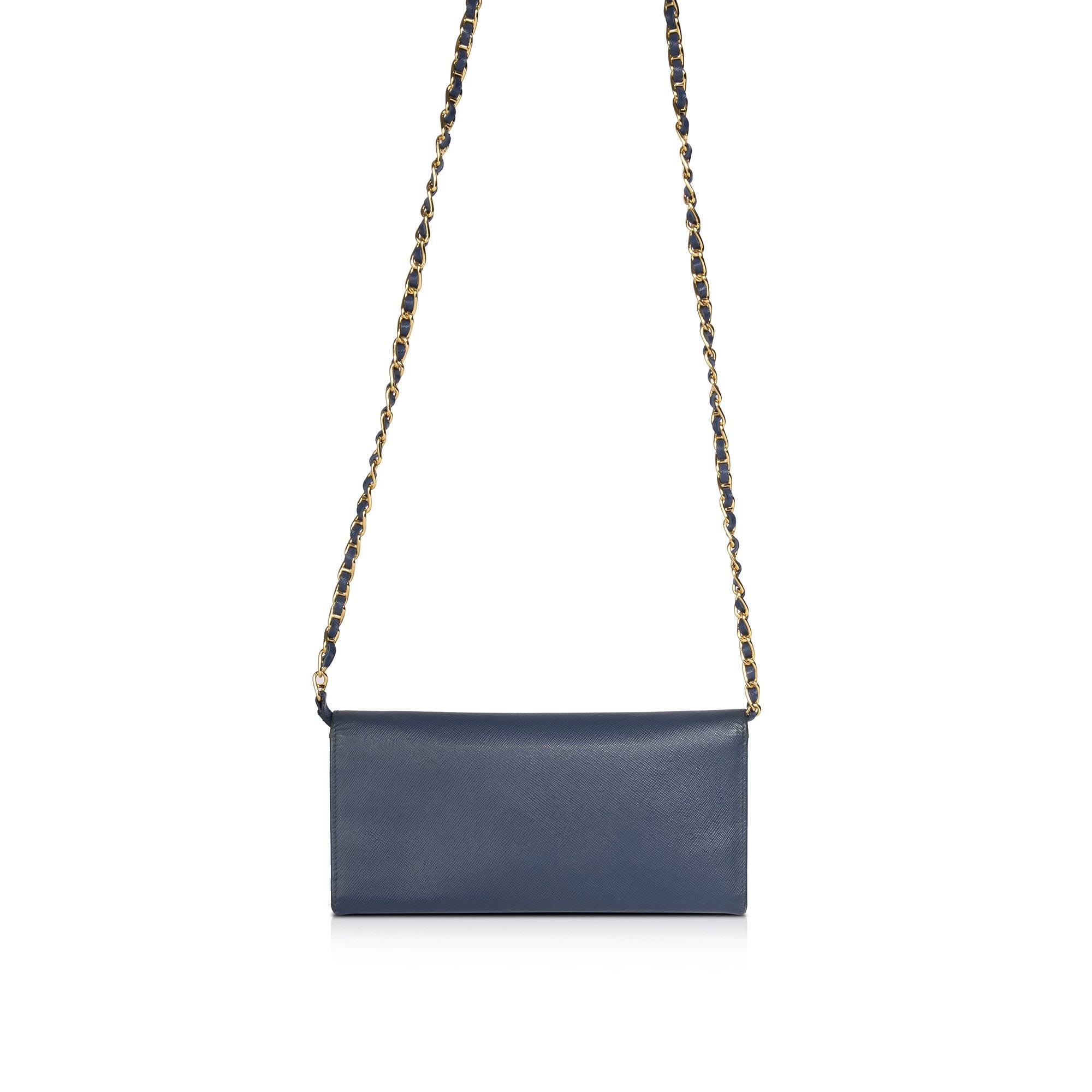 Prada Blue Saffiano Wallet on Chain
