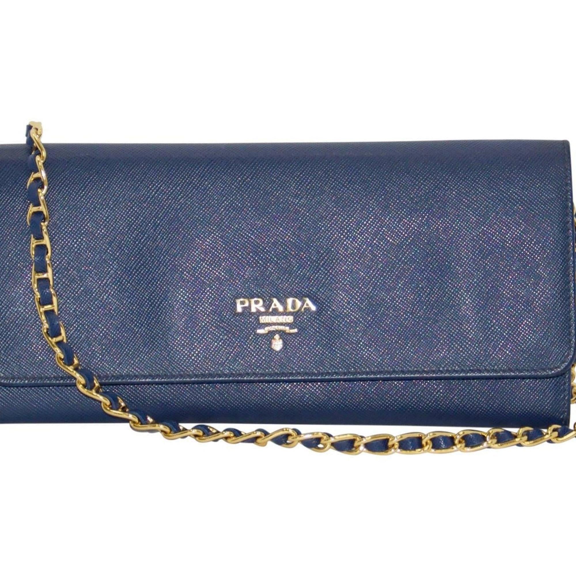 Prada Blue Saffiano Wallet on Chain