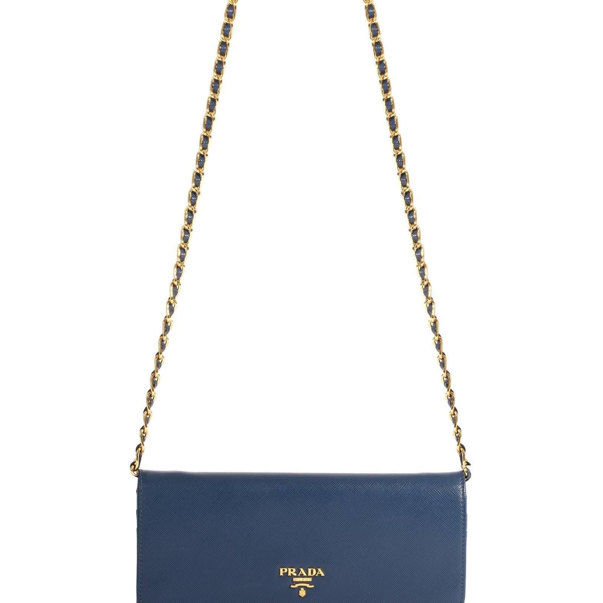 Prada Blue Saffiano Wallet on Chain